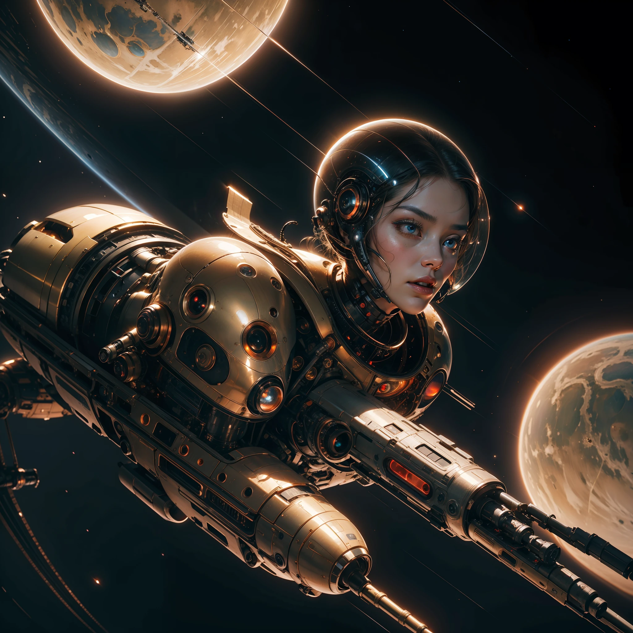 (1alien:1.3), solo,__body-parts__, official art, unity 8k wallpaper, ultra detailed, beautiful and aesthetic, beautiful, masterpiece, best quality, RAW, masterpiece, super fine photo,, best quality, super high Resolution, photorealistic, full body portrait, stunningly beautiful,, dynamic pose, delicate face, vibrant eyes, alien is wearing a futuristic Iron suit mech, red and gold, Highly detailed space ship background, detailed face, detailed complex, gorgeous, high detailed skin, realistic skin details, sharp focus, spaceship flying through space with planets in the background, 8k uhd, dslr camera, High quality, fair skin, photorealism, in a futuristic dystopia,