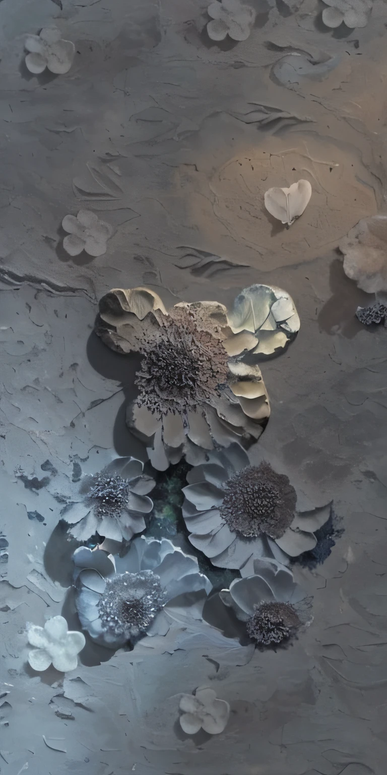 Picture of a flower on a dirty surface, flowers inside of a marble, oil paint impasto relief, fanciful floral mandelbulb, oil paint impasto relief, mandelbulb flowers and trees, counterfeit mickey mouse head, video still, satisfying render, kaws, abstract claymation, concrete art style, Mandel ball texture,oil painted,pigment