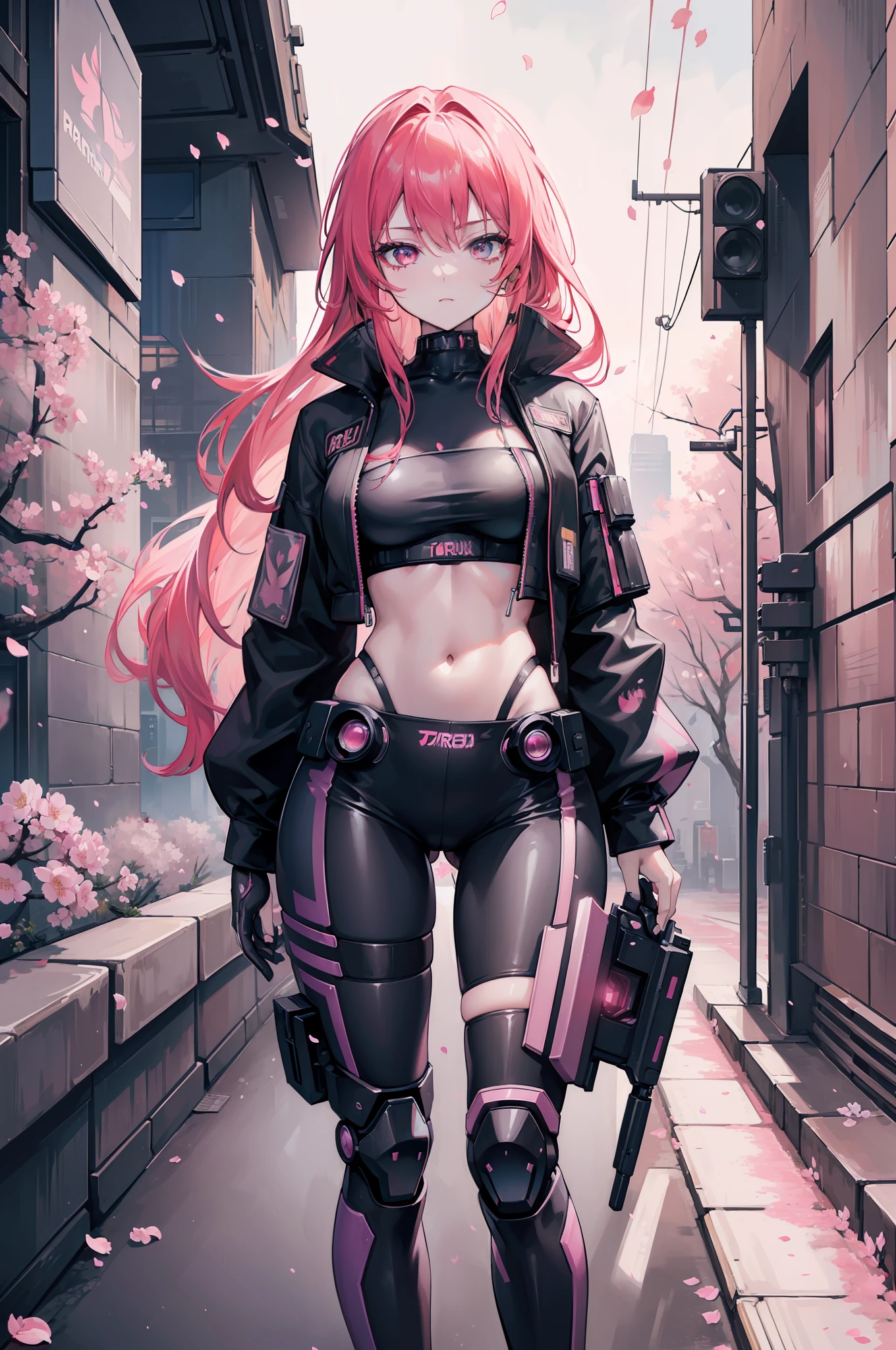 ((cyberpunk-style female torso)), ((artistic)), ((cherry blossom petals in the background)), revealing outfit, colorful long hair, glitter, UHD, retina, masterpiece, accurate, ultra Detailed, High Detail, High Quality, Award Winning, Highest Quality, High Definition, 1080P, HD, 4K, 8k, 16k