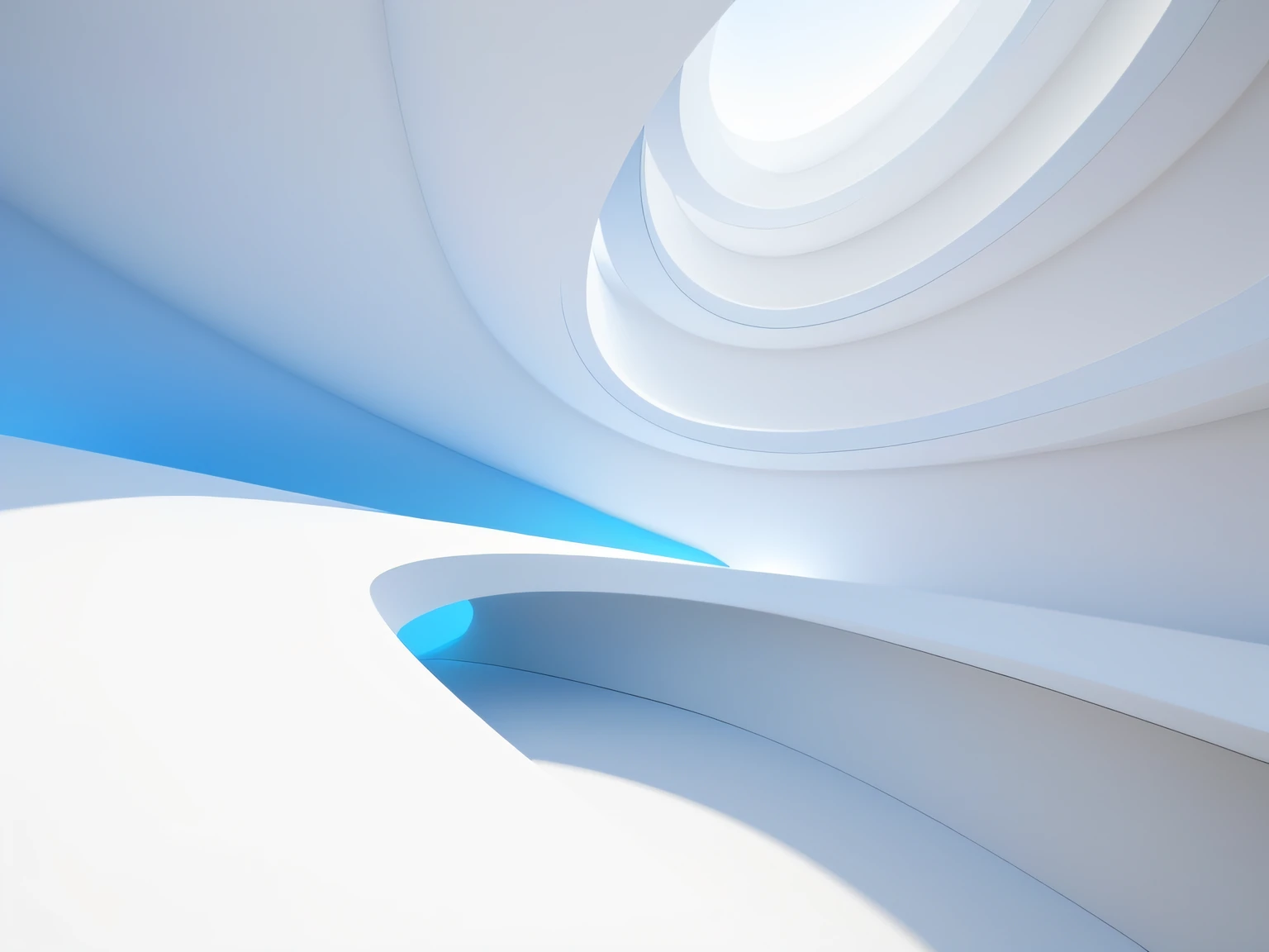 there is a white and blue abstract background with a curved design, smooth surface render, smooth render, raytraced render, volumetric light ， surreal, global illumination lighting, volumetric lighting futuristic, inspired by Zaha Hadid, volumetric lighting. fantasy, cinema 4d bright light render, screen space global illumination, pristine global illumination, smooth 3d cg render