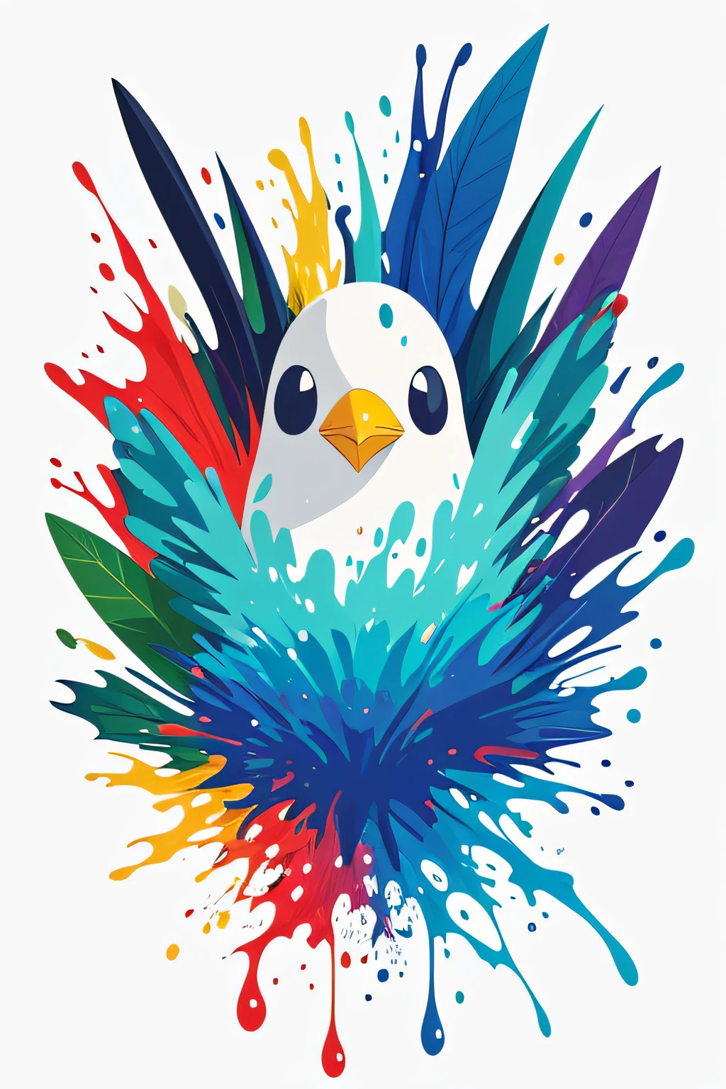 white background, abastract art,(vector art style:1.171),illustration,dripping paint, splash art, solid colors,gacha art BREAK colorful, tropical, bird