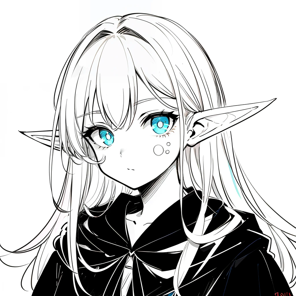 1girll, extremely+Detailed_face,_Eyes, The upper part of the body,elvish ears,adolable,Close-up, Sketch, Flat color,