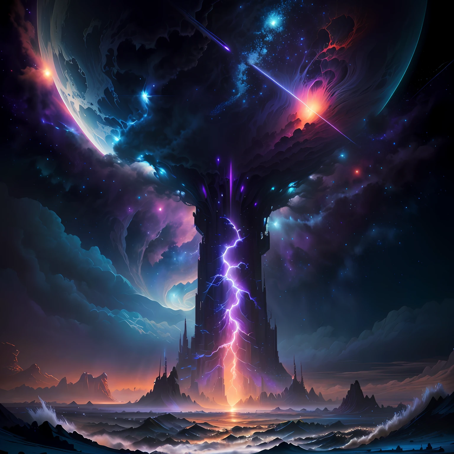 Fractal Thunder Dan Mumford no topo, arte conceitual 8k, 8k arte impressionante, epic scifi fantasy art, Epic Fantasy Digital Art Style, Arte de fantasia 8k, arte conceitual 8 k,