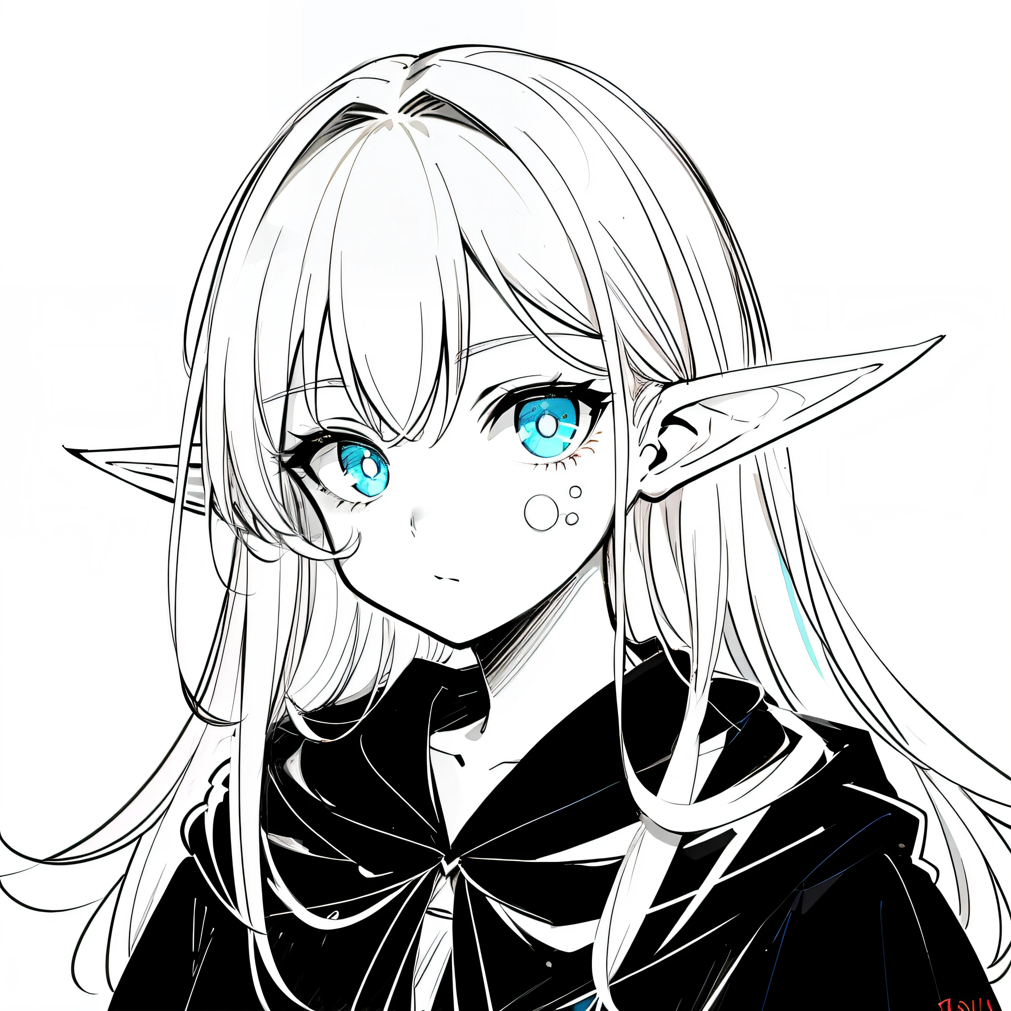 1girll, extremely+Detailed_face,_Eyes, The upper part of the body,elvish ears，adolable，Close-up, Sketch, Flat color,