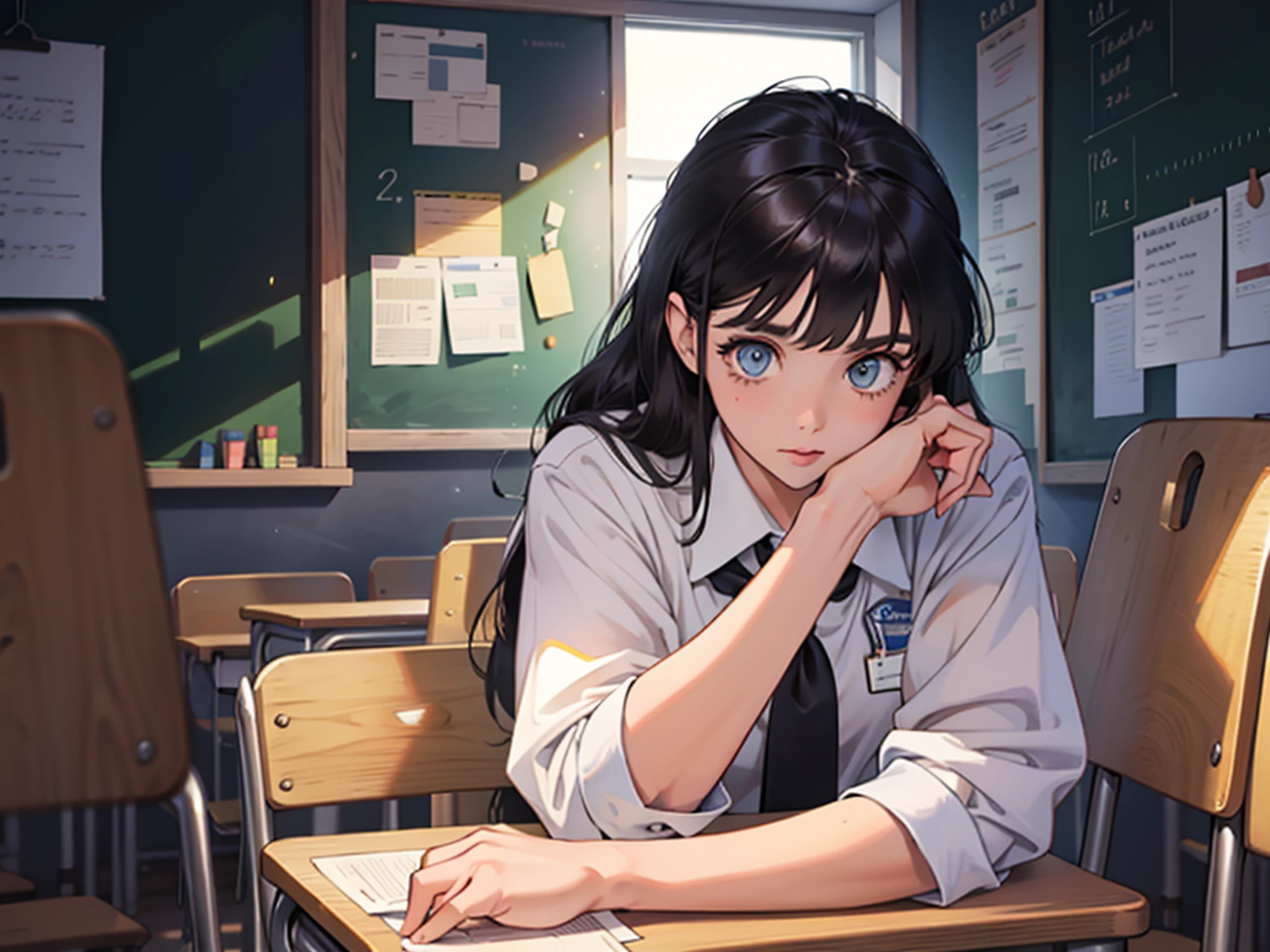 The teacher's eyes shine in the classroom