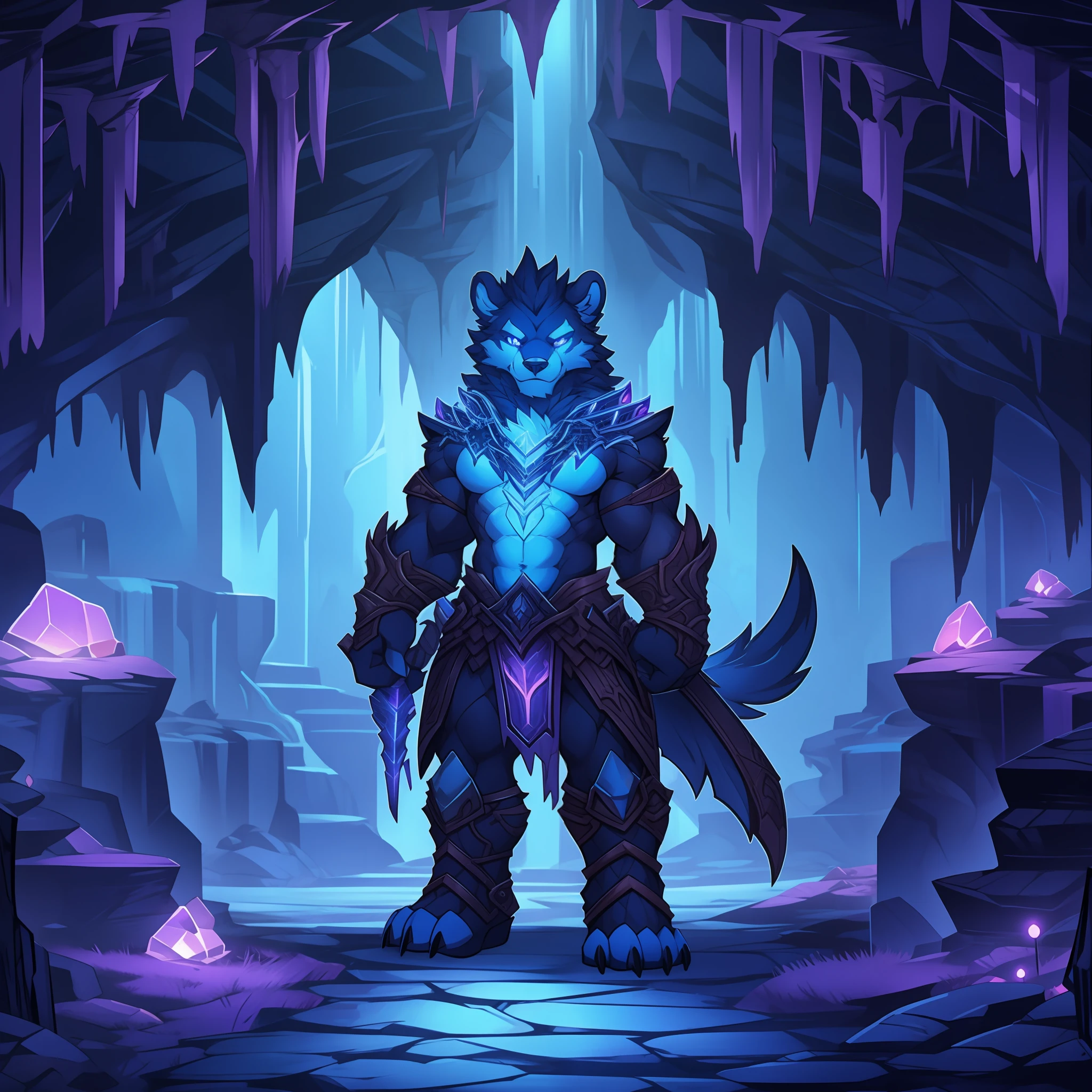 Gloomspore Bear, can be found in Blackreach Caverns, best quality, masterpiece, in Neon Art style