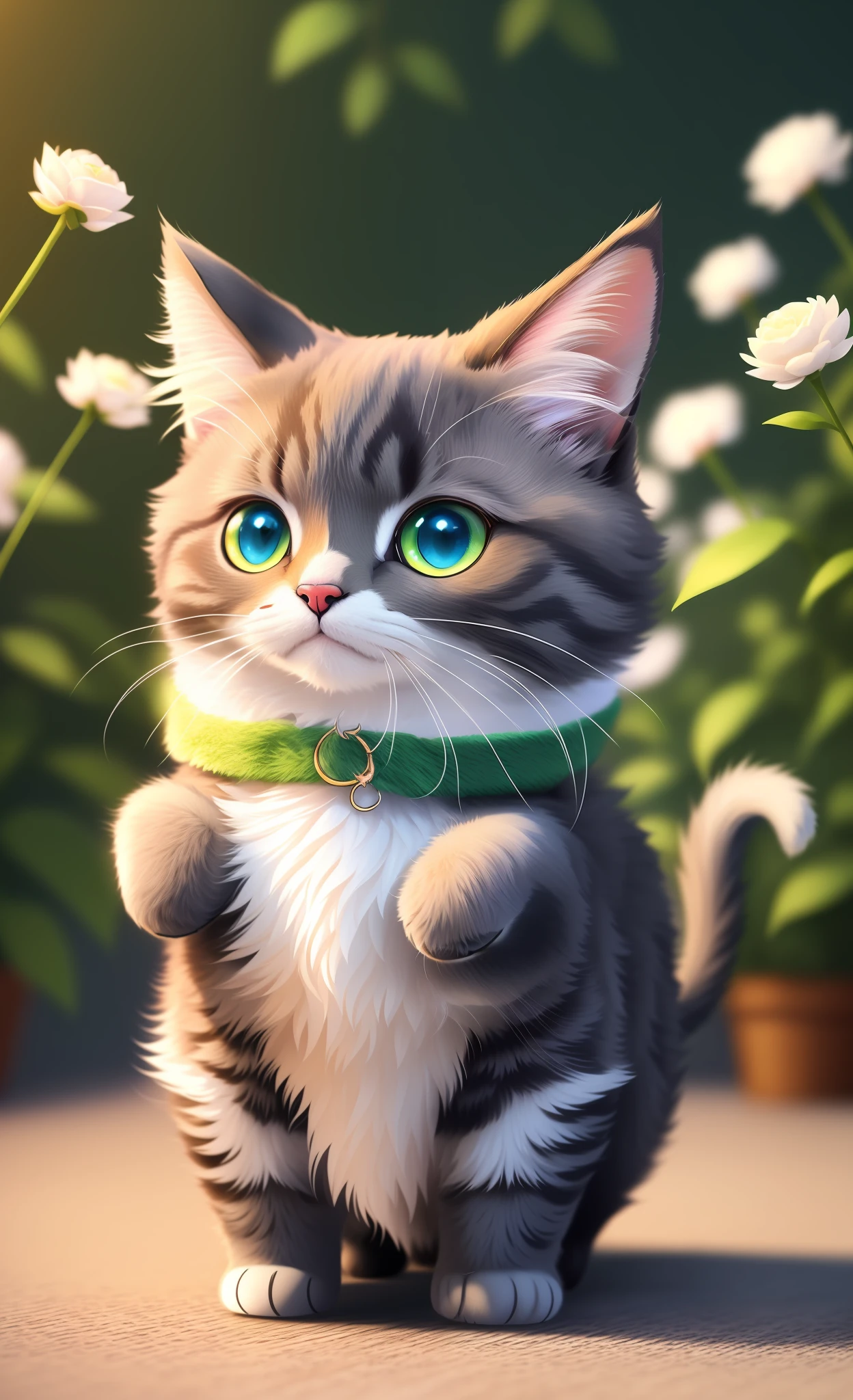 With one cat,Paws stand up on the ground, lovely digital painting, Cute detailed digital art, adorable digital art, cute 3 d render, Cute cat, anime visual of a cute cat, cute detailed artwork, ultra-realistic picture, realistic anime cat, 4k highly detailed digital art, digital painting highly detailed, A cute cat, Detailed painting 4 K