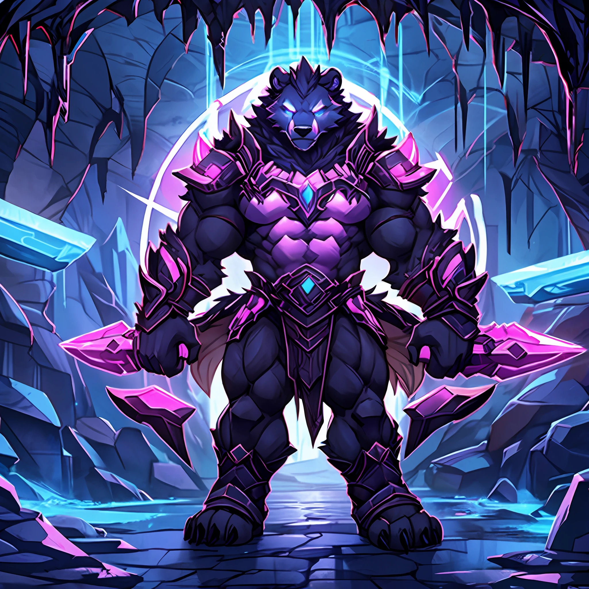 Gloomspore Bear, can be found in  Blackreach Caverns, best quality, masterpiece, in Neon Art style