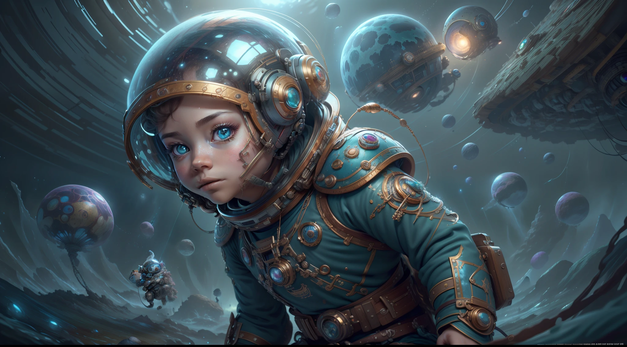 (beste-Qualit), (tmasterpiece), (Detailed:1.4), hyper realisitc, Space,  Jean-Baptiste Monge style,  
Portrait of an astronaut monkey on an alien planet, Alien sky background, galaxies, Stars, planets, Alien spaceships in the sky, Rich, Colorful, realistic colors, splash, Lights, Magic, WLOP,  Bright,  Cinematic,  sparks,  glittering , filigree, rim lighting, surreal, Fantasy, insanely detailed, Clear vision, Full HD, 64 thousand.