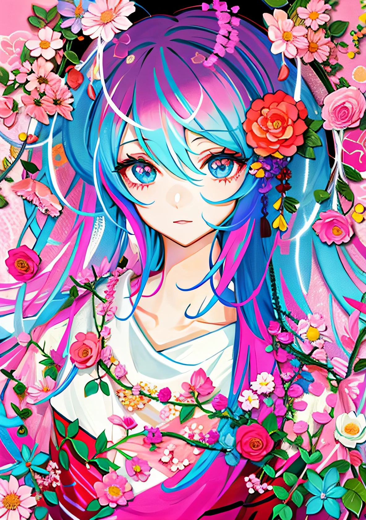 masutepiece、Beautiful flowers、Rosa、beautidful eyes、Colorful、colourfull、Coloring