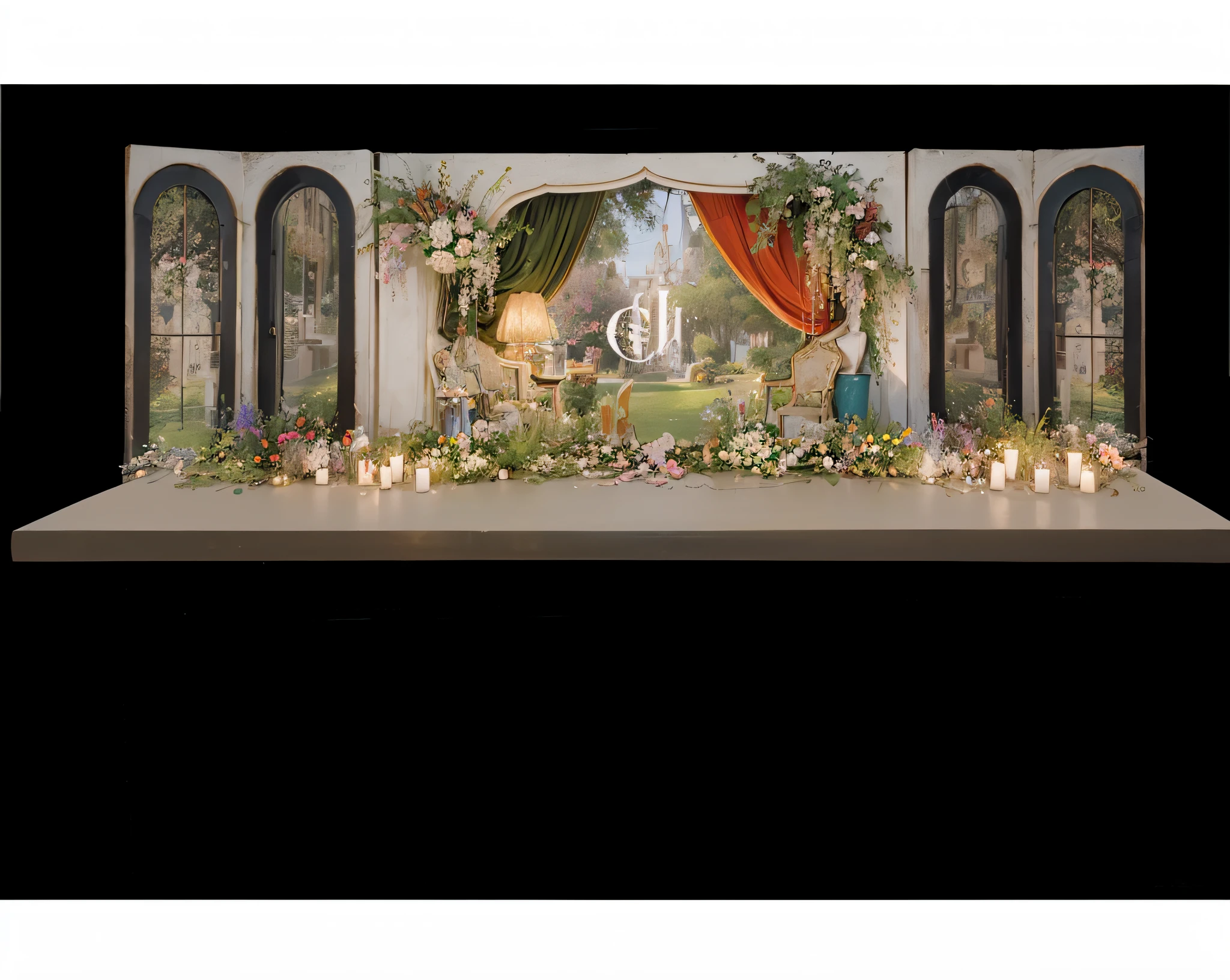 opulent ，Beautiful rendering，hyper HD，Hyper-realistic，，French wedding scene，CG rendering，lavishly decorated，enscape render，，Wedding，opulent，high qulity，with details，Oil painting feeling，florals，，
