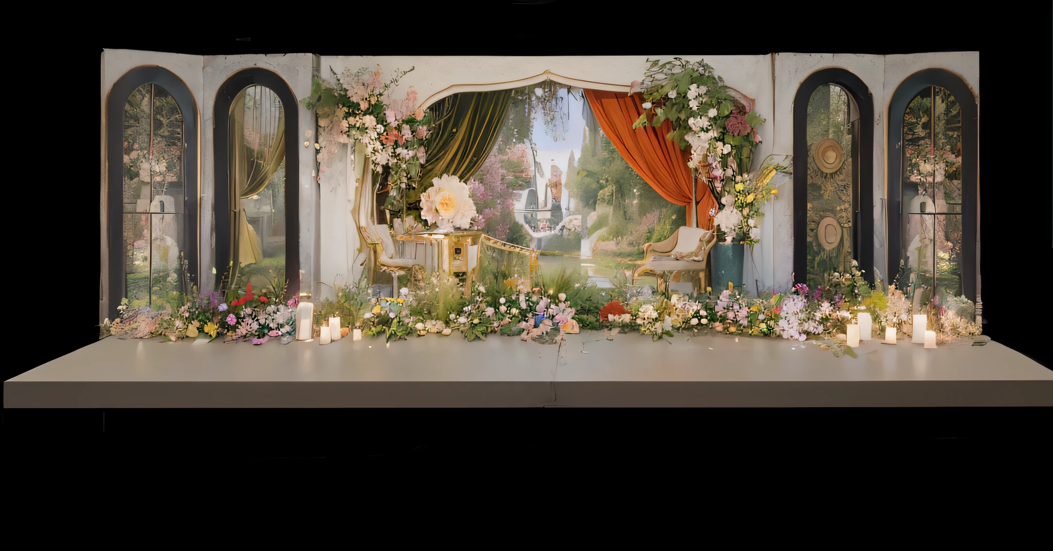 opulent ,Beautiful rendering,hyper HD,Hyper-realistic,,French wedding scene,CG rendering,lavishly decorated,enscape render,,,Wedding,opulent,high qulity,with details,Oil painting feeling,florals,