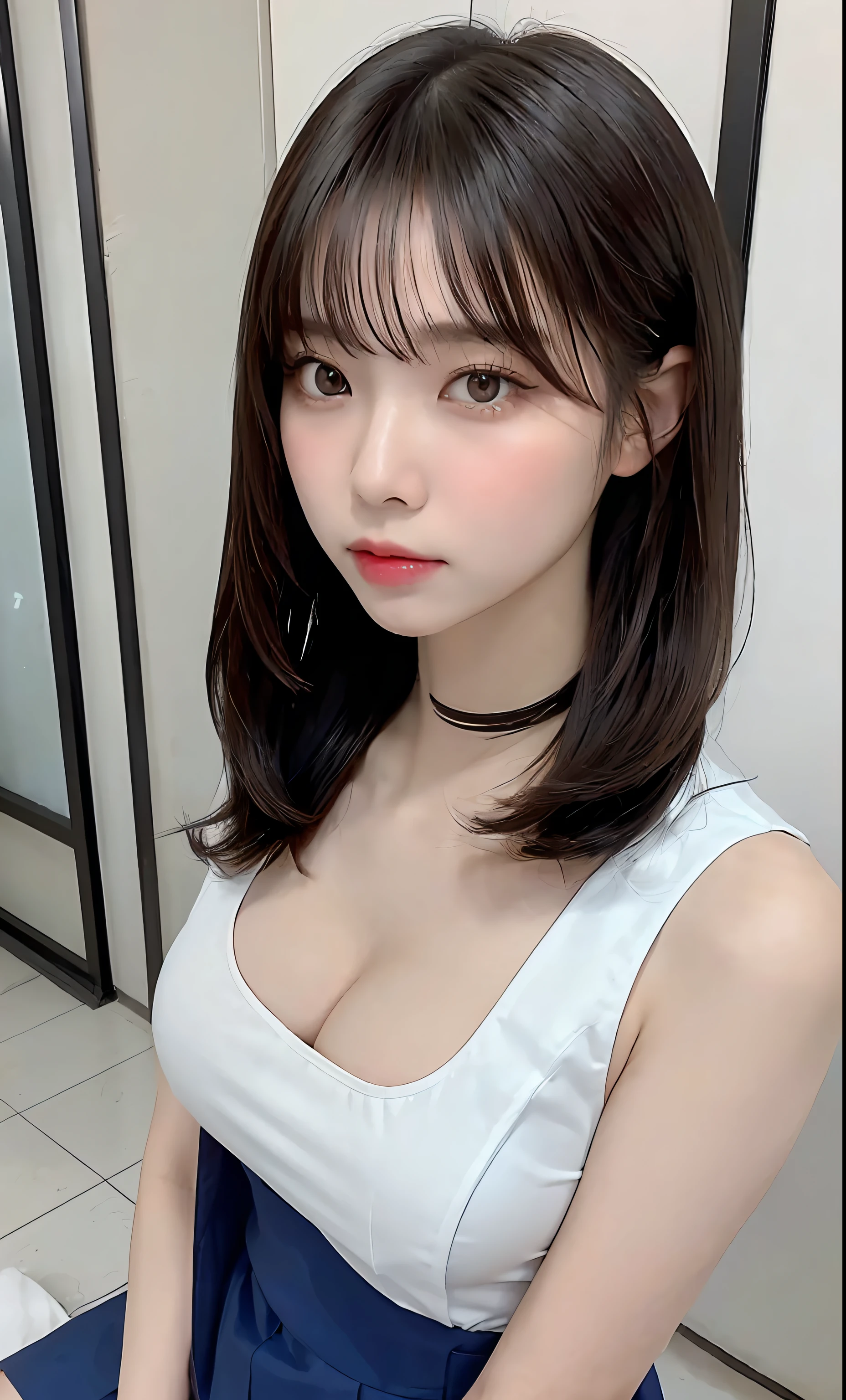 Japan woman in high school uniform、dirk brown colored hair、(tiny chest:0.75)、(((areolae slip)))、((puffy niples))、Cleavage mole、valley、japanaese girl、beautiful japanese female、Gorgeous young Korean woman、beautiful young japanese woman、Asian girl with long hair、Young adorable Japan face、Portrait of a female Japan idol、Women in Japan、poneyTail、Popular Korean Makeup、 Cityscape, natta, (8K, Raw photography, top-quality, masterpiece: 1.45), (NSFW:1.25), ulzzangs, ulzzang -6500-v1.1, pureerosface_v1,