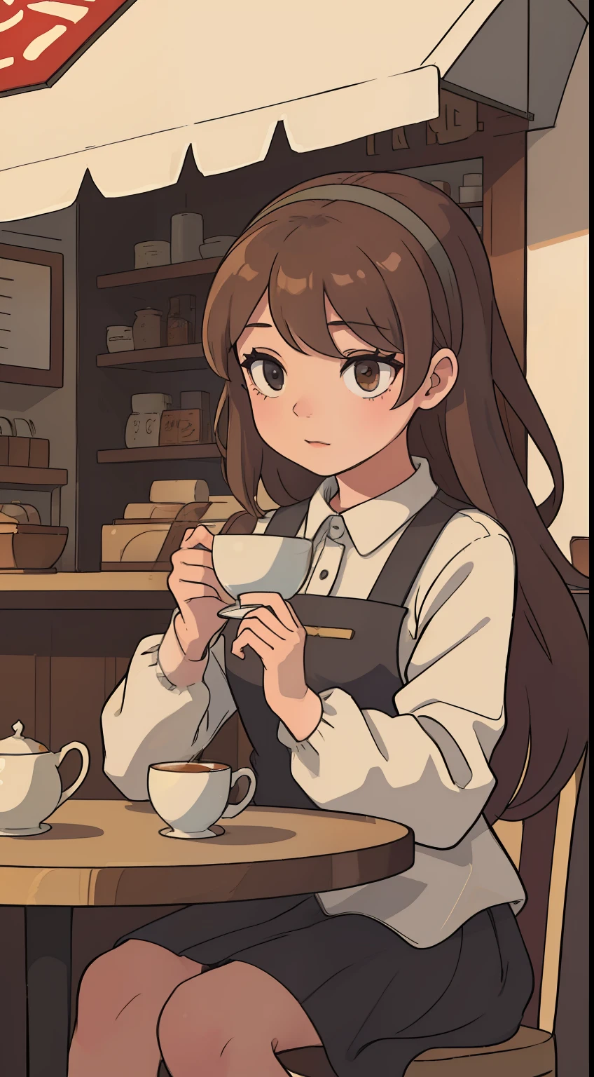 girl with,Sateen,tea shop,Despressing,cappuccino