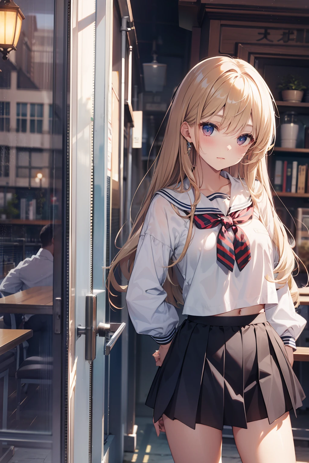 top-quality、Slender beauty、straight haired、knee high、hi-school girl、summer clothing、Ultra mini skirt、Underpants、Panchira、Put your hands on your hips、Niō Standing