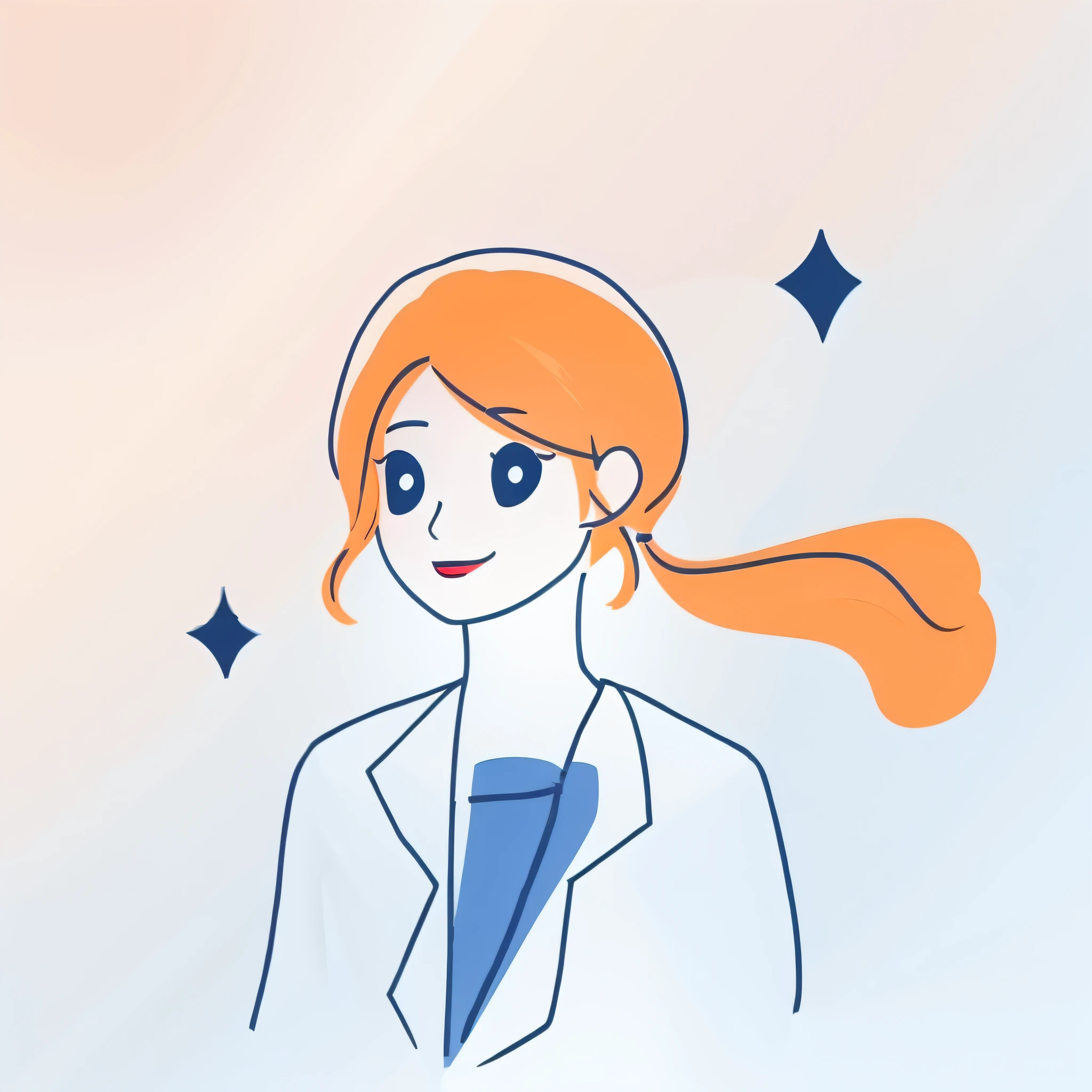 There is a painting,The drawing is of a woman in a tie, wearing lab coat and a blouse, illustration line art style, Simple illustration, With a lab coat, Simple and clean illustration, wearing a lab coat, Linear illustration, vector line - art style, Clean line art, no gradien, wearing a lab coat, 2D illustration, 2 d illustration