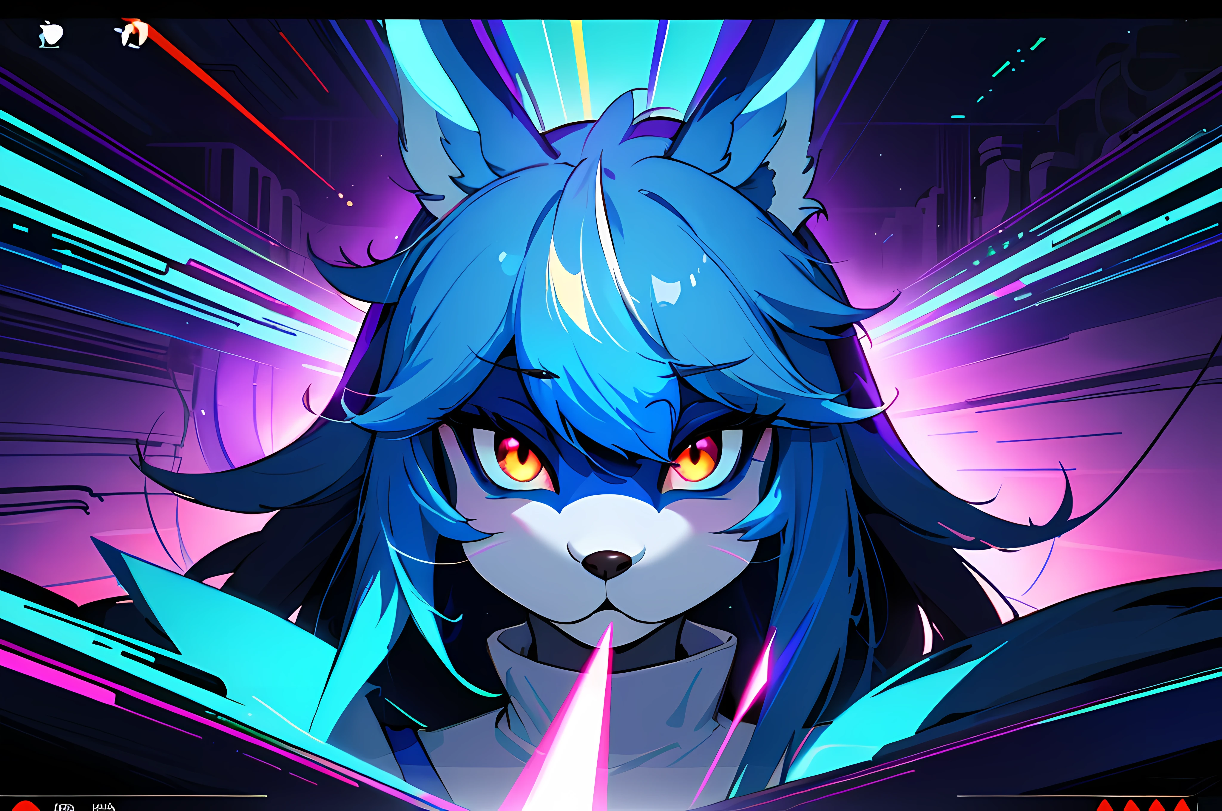 (vintage vhs), (crt screenshot), (Zen, Amy Sol style), (((blue anthro kemono furry rabbit))), underground cavern shining flashlight in old ruins, scene from a show about a blue anthro furry kemono rabbit who investigates deep space crime, (vast decrepit scenery:1.2) blame! style, nightmarish illustration, glowing eyes everywhere, intense eye contact, hybrid human / anthro, electrixbunny, rabbit anthro portrait, ((portrait)), bunnypunk, weirdcore voidpunk fursona, wearing bunny ears, cover art with light abstraction, abstract, simple vector art, contemporary Cybernetic art, color gradients, soft color palettes, layered forms, whimsical animation, style Ethereal abstract, 4K, --v6