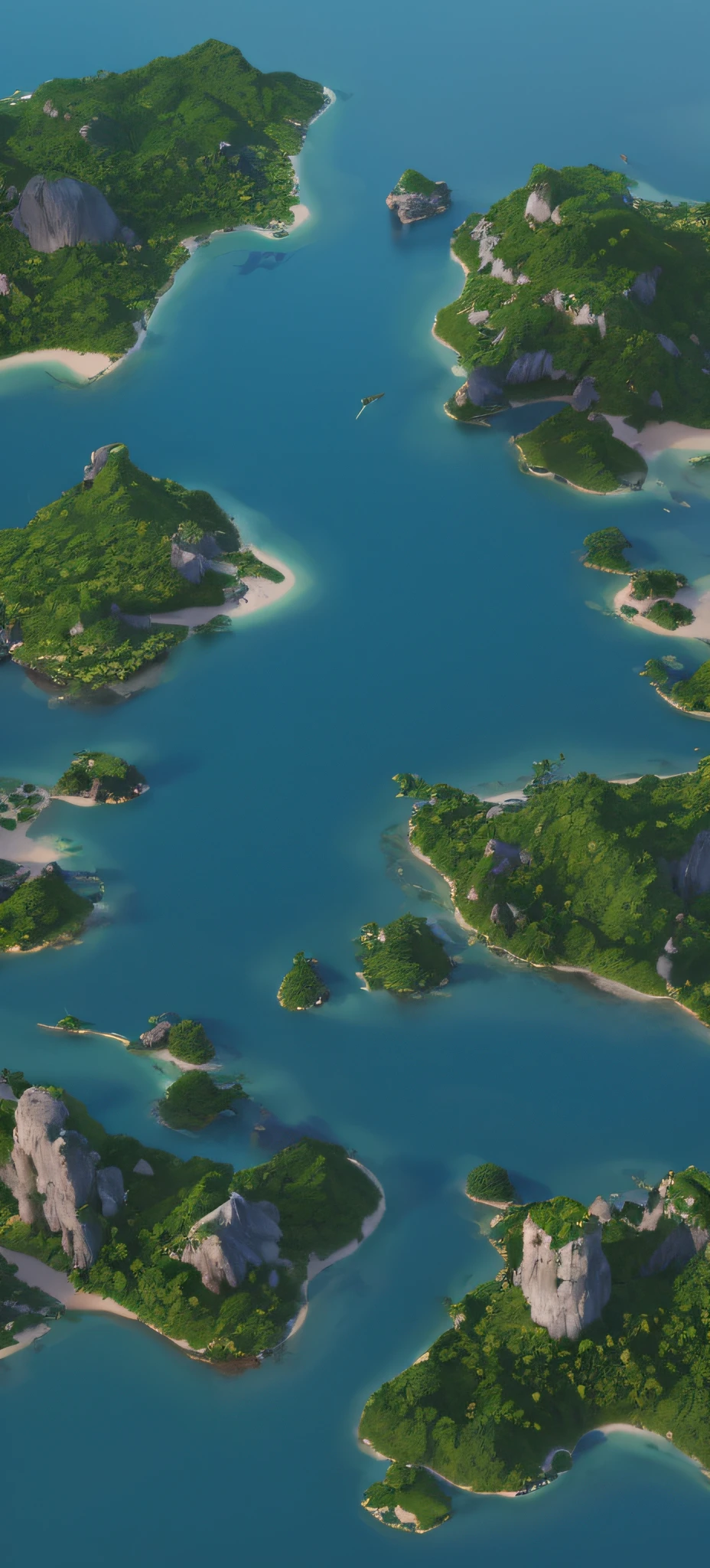 Aerial view of a tropical island,The river runs through it, epic matte painting of an island, 8 k landscape render, beautiful landscape rendering, rendered in corona, rendered in arnold, Rendered in Cinema4D, rendered in cinema 4 d, rendered in 4 k, High resolution 8K, rendered in 32k huhd, 3d rendered matte painting