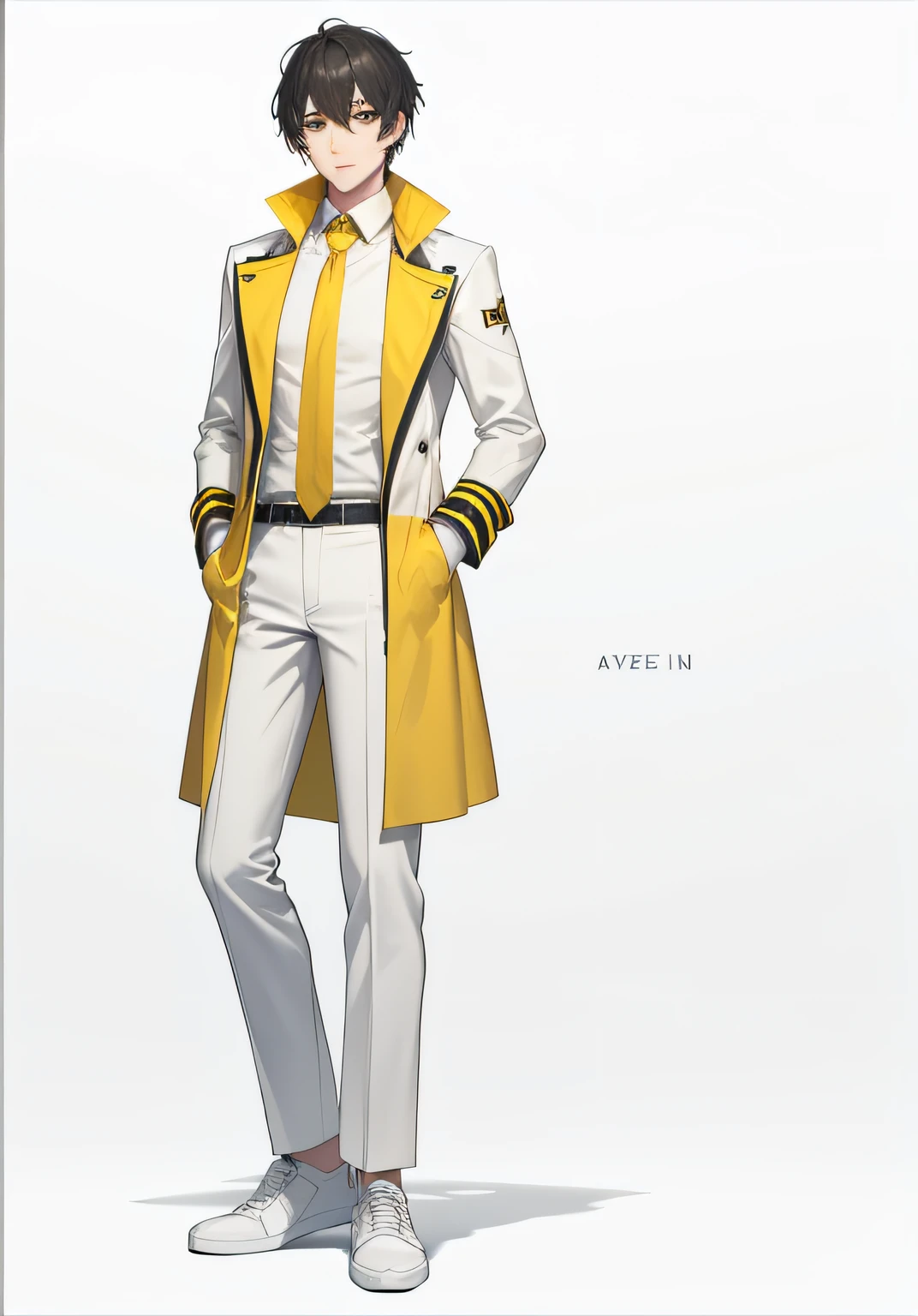 male people，Esports pros，Yellow and white long coat and trousers