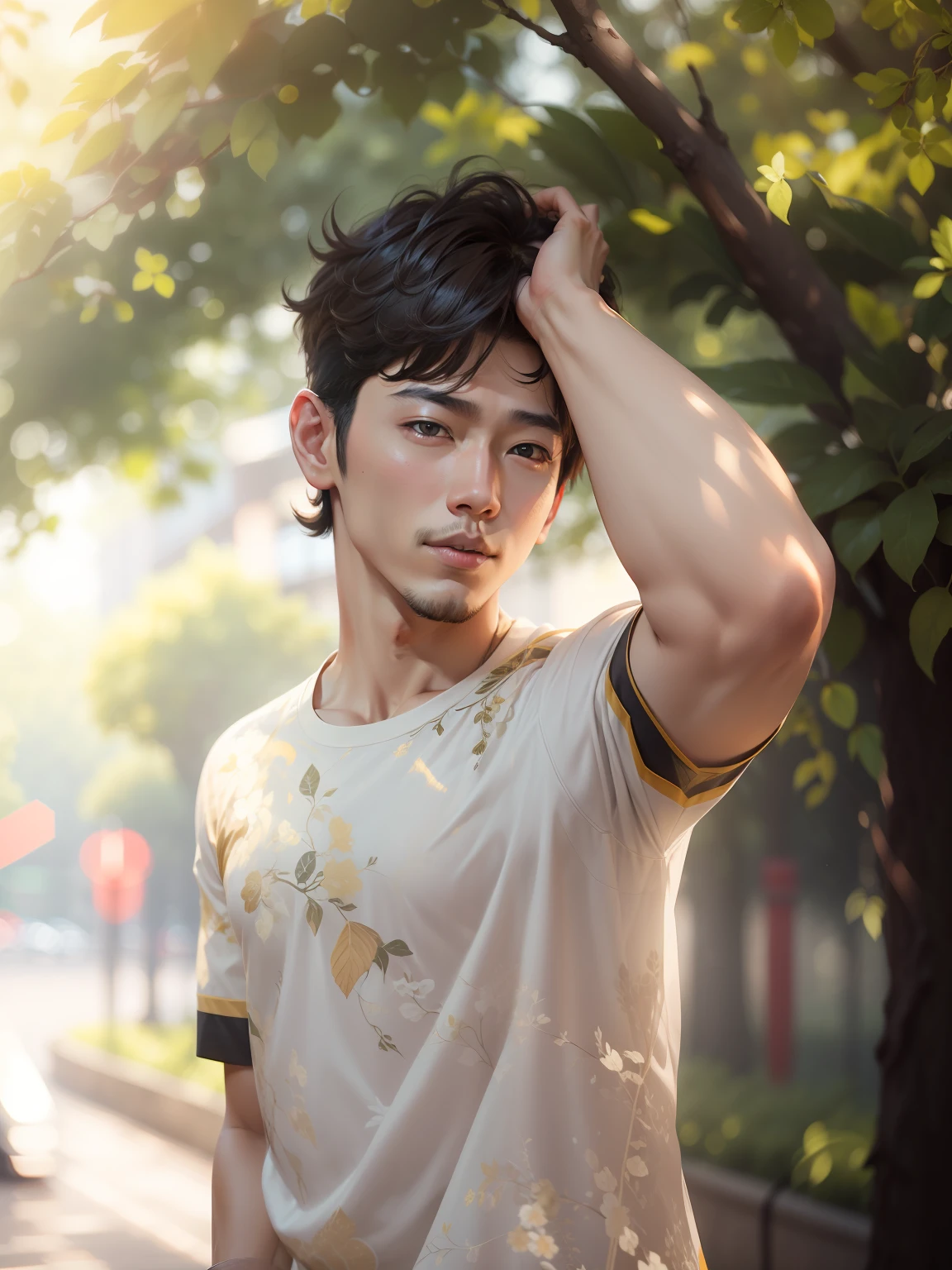 Natural bokeh brackgaun chang Cyber park handsome boy 4K