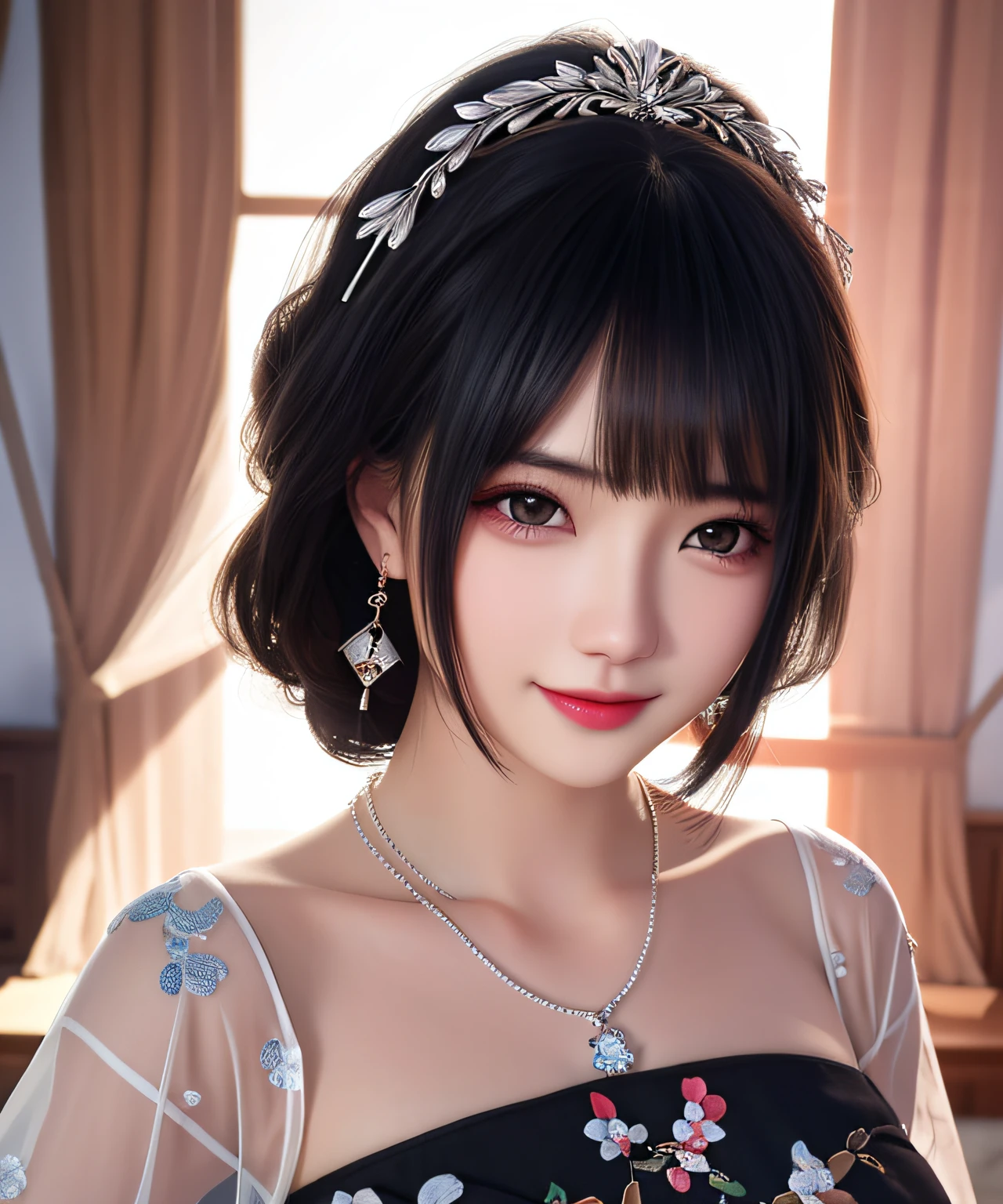 Best Quality, Masterpiece, Hi-Res, One Girl, Cheongsam, Headwear, Necklace, Jewelry, Beautiful Face, upon_body, Tyndall Effect, Photorealistic, Dark Studio, Rim Lighting, Two-Tone Lighting, (High Definition Skin: 1.2), 8k uhd, dslr, soft lighting, high quality, volumetric lighting, candid, photography, high resolution, 4k, 8k, bokeh,
