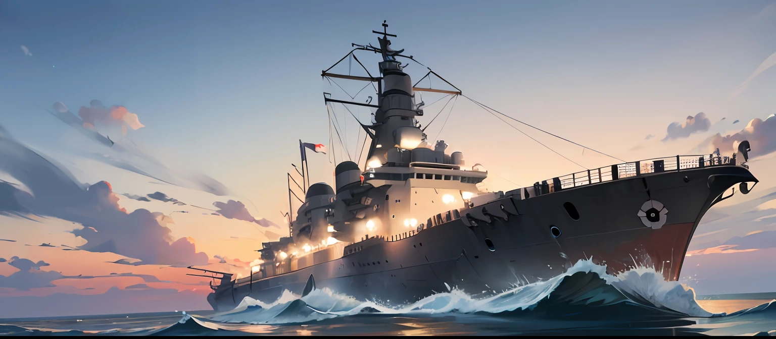 There are three boats in the water,There are several people on it, warships, battleship, realistic warship design, beautiful high resolution, konpeki no kantai, kancolle, Game CG, hull, CG art, RB6S, rb 6 s, RB6S), warship, detailed high resolution, high detal, photo realistic”, oceanic naval battles --auto