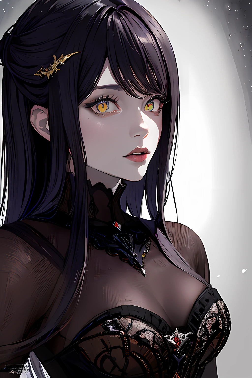 (masterpiece, top quality, best quality, official art, beautiful and aesthetic:1.2), cateyes,1girl, solo, (Stunning Eyes), armour, magic, light particles, upper body, extreme detailed, highest detailed, optical mixing, playful patterns, lively texture, unique visual effect, ((dark fantasy)), (darker colours:1.3), Ominous energy, eldritch Horror, ((Intricate Details)), (crimson colours)