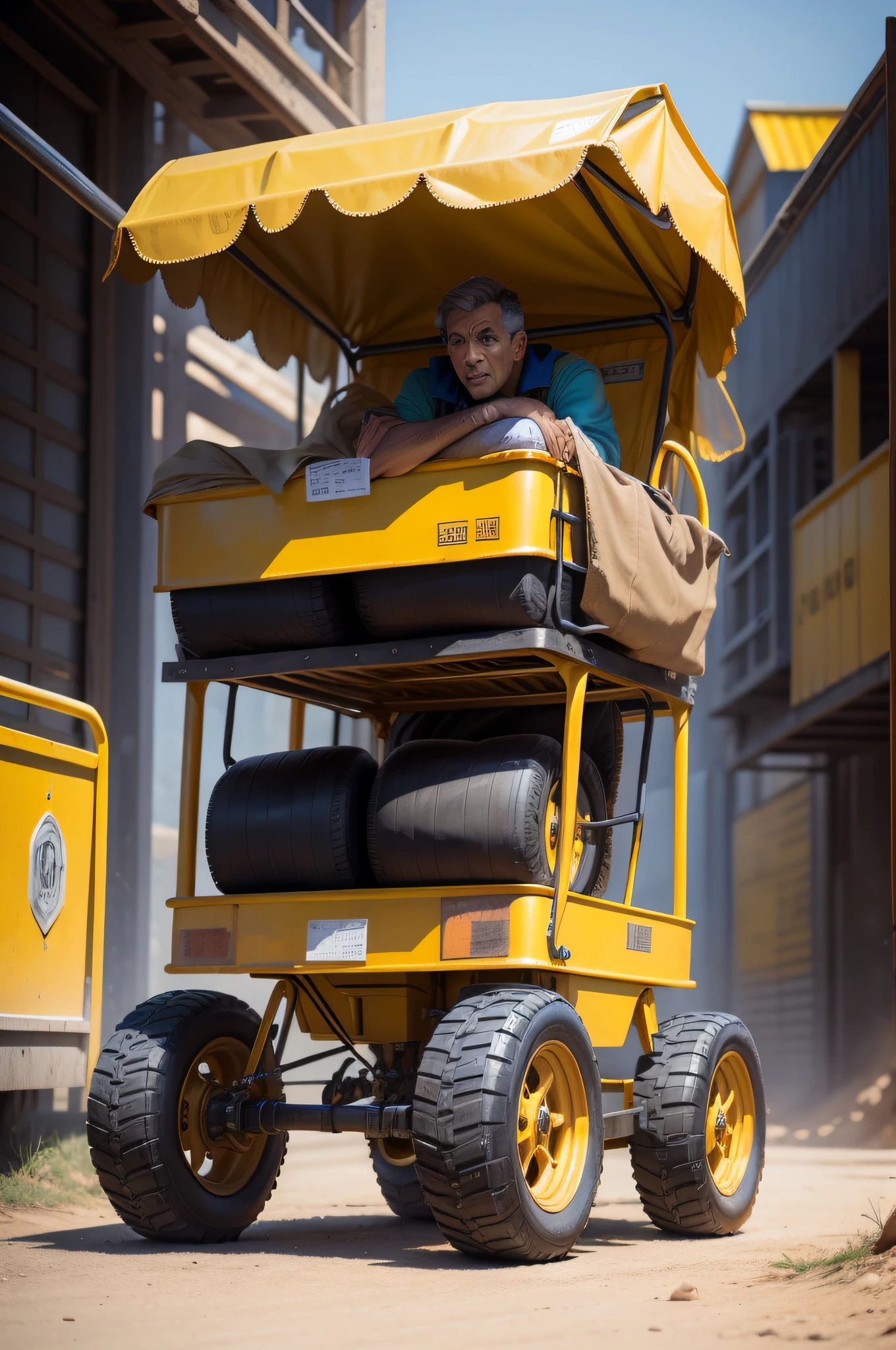 Climbing carts for engineering，The body is yellow，4 tires black