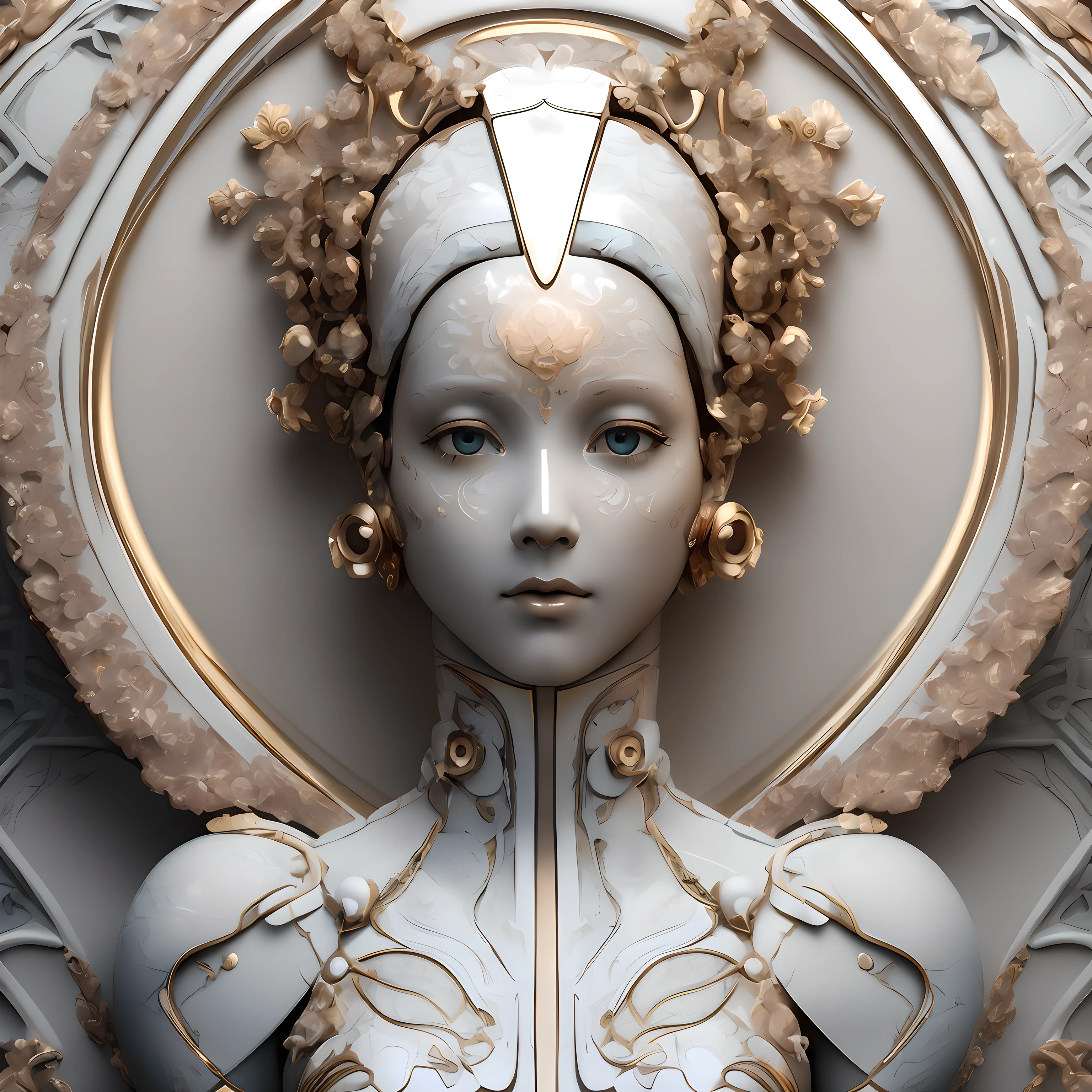 (porcelana negra, Gzhel, RococoStyle:1.0),  

digital art portrayal of a beautiful and sweet a girl hyperdetailed photographic portrait of a female android (((symmetrical))), that is sculpted in detail in a fused almalgam of these materials, white marble, fine porcelain, ivory and rose gold, that has a female baby face with androgynous facial features, has a baroque aesthetic design and wears art deco clothing with green eyes. high resolution photo of a transparent porcelain android with glowing backlit panels, closeup on face, anatomical plants, dark swedish forest, night, darkness, grainy, shiny, fashion, intricate plant details, detailed, (composition:1.3) 1girl, ANDROIDE, ceniza \(Titanfall 2\), black sclera, leotardoo azul, senos, cable, colored sclera, piel agrietada, head bowing, Altas Resoluciones, hood, capucha hacia arriba, gustar \(Oshiriudon\), leotardo, Mirando hacia abajo, senos medianos, metal skin, Rata, Science-Fiction, simulacro \(Titanfall\), solamente, ojos amarillos