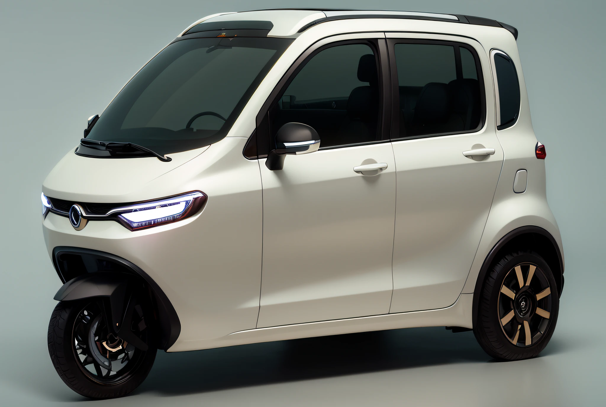 Close up of small car with side sticker，White car paint，White car， intelligent， kama russian electrocar， new vehicle， cute future vehicles， 3 6 0 p， futuristic product car shot， 4 8 0 p， 480p， sha xi， 360º， full view of a car， 4L， 3/4 front view of a  (masterpiece:1.2) (photorealistic:1.2) (bokeh) (best quality) (detailed skin) (intricate) (8k) ( HDR）（电影灯光）（Sharp focus）