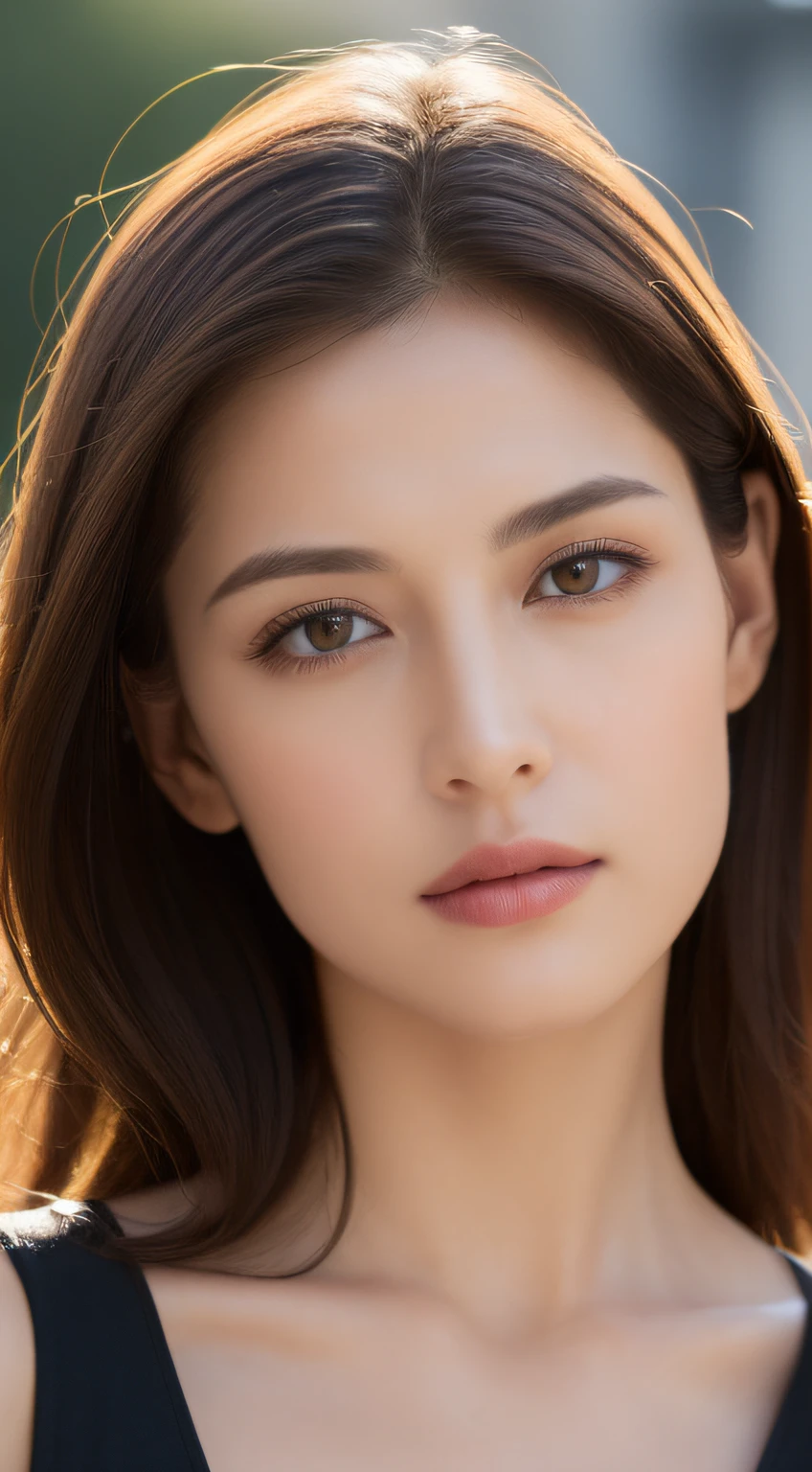 ((Best quality, 8k, Masterpiece :1.3)), Sharp focus :1.2, Perfect body beauty: 1.4, Slim abs: 1.2, ((Dark brown hair, Big breasts: 1.2)), (Natural light, City street: 1.1 ), highly detailed facial and skin textures, detailed eyes, double eyelids, (((Dynamic Angle)))