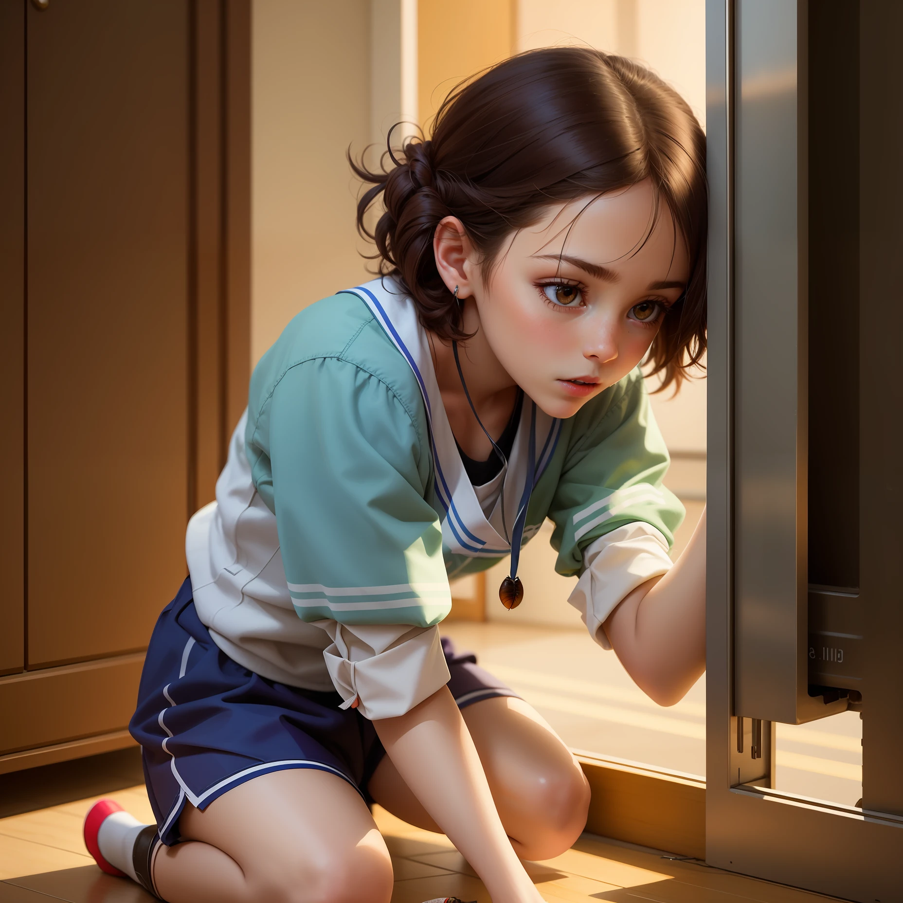 A girl stepping on a cockroach