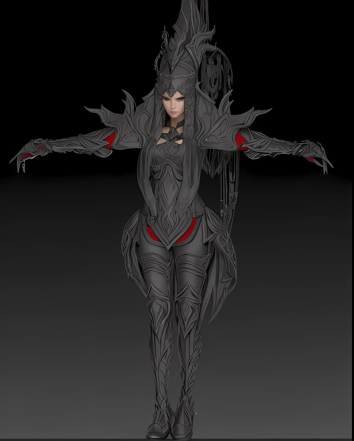 a close up of a woman in a costume with a sword, hyper-detailed fantasy character, dark sorceress full view, detailed full-body concept, dark sorceress fullbody pose, full body detailed, Goddess. Extremely high detail, complex fantasy character, Female character, whole body highly detailed, Fantasy style female general, highly detailed figure, complete detailed body