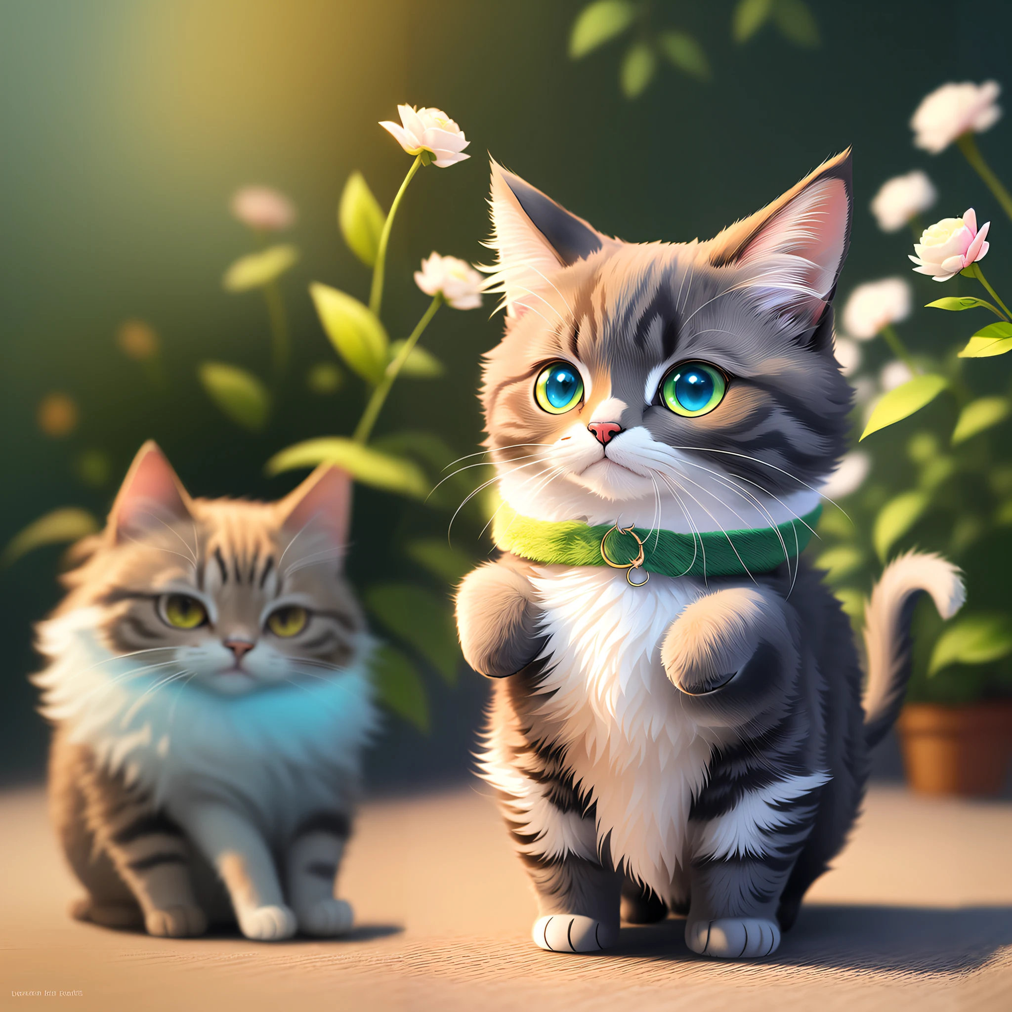 There was a cat sitting on the grass,There are flowers, lovely digital painting, Cute detailed digital art, adorable digital art, anime visual of a cute cat, cute detailed artwork, realistic anime cat, cat. Digital painting, Beautiful digital illustration, Cute cat, digital painting highly detailed, stunning digital illustration, Beautiful digital artwork, beautiful digital painting, Detailed digital painting