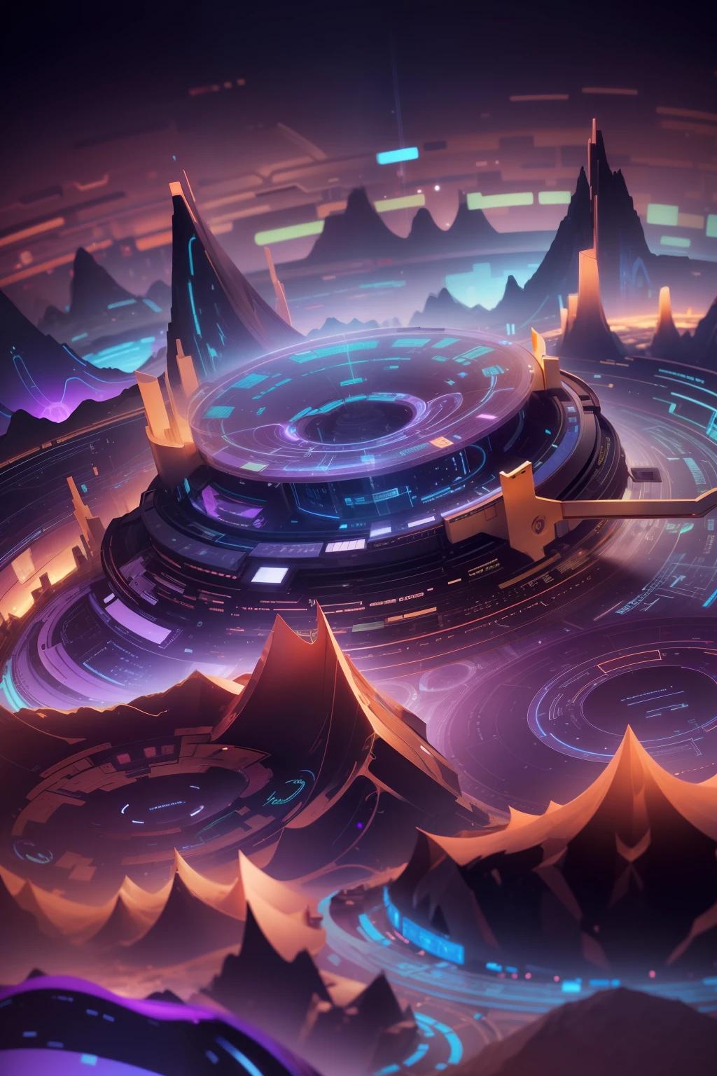 Abstract Data Landscape:Camera: DSLR with a macro lens; Lighting: Soft, indirect; Color Depth: Vibrant colors with deep blues and electric purples."Visualize a vast digital terrain, with flowing data rivers and rolling hills made of binary codes. In the distance, holographic charts and graphs rise like skyscrapers, illustrating the pulse and rhythm of enterprise data. A glass-like alien floral monument is displayed in a museum-like setting, its intricate details and vibrant colors radiating from the pedestal’s futuristic light, quantum entanglement, string theory, ultra bright lights, massive distortion.