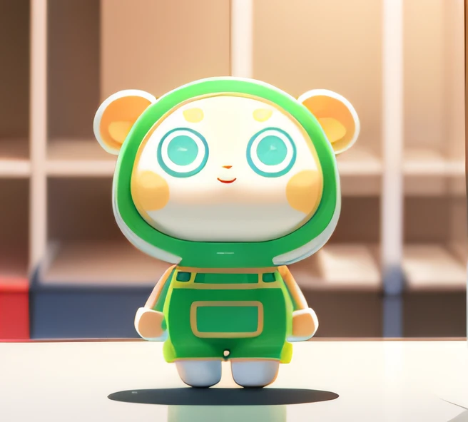 PopMart blind box IP, Chinese zodiac, super cute boy wearing one-piece crocodile shape clothes, technological elements, fashionable clothes, streamlined 3D/C4D production: 8K HD picture quality/lighting/ultra-fine lens depiction 1.5, flawless, chibi background/cinematic sense.