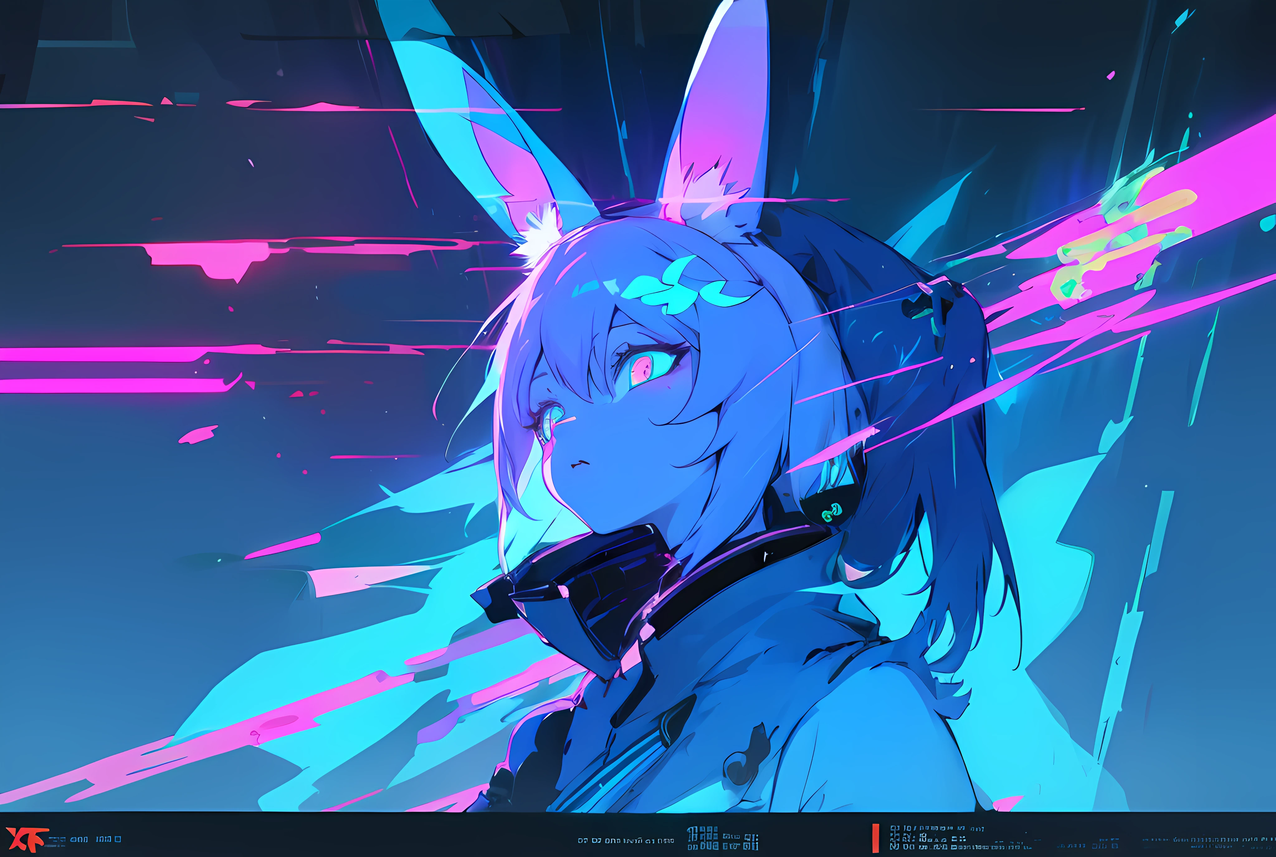 (vintage vhs), (crt screenshot), (Zen, Amy Sol style), (((blue anthro kemono furry rabbit))), underground cavern shining flashlight in old ruins, scene from a show about a blue anthro furry kemono rabbit who investigates deep space crime, (vast decrepit scenery:1.2) blame! style, nightmarish illustration, glowing eyes everywhere, intense eye contact, hybrid human / anthro, electrixbunny, rabbit anthro portrait, ((portrait)), bunnypunk, weirdcore voidpunk fursona, wearing bunny ears, cover art with light abstraction, abstract, simple vector art, contemporary Cybernetic art, color gradients, soft color palettes, layered forms, whimsical animation, style Ethereal abstract, 4K, , anime character with futuristic hair and glowing eyes in a dark room, digital cyberpunk anime art, anime style 4 k, digital cyberpunk - anime art, anime mecha aesthetic, digital cyberpunk anime!!, anime cyberpunk art, fully robotic!! catgirl, hyper concept art, cyberpunk anime girl mech, portrait anime space cadet girl, wearing cybernetic bunny ears --v6