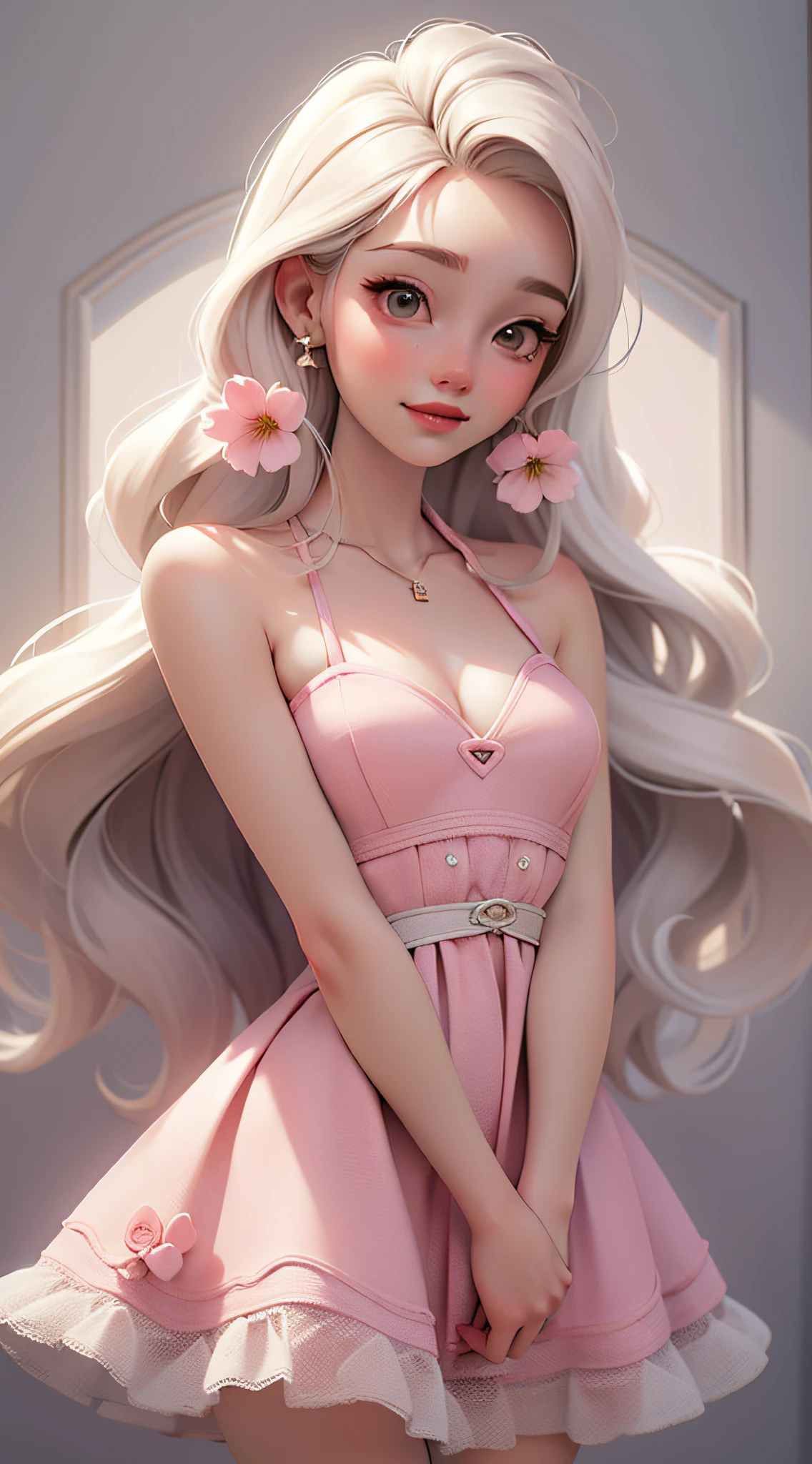 dynamic lighting, A Barbie princess wearing a lovely pink dress, decora kei outfit,bright, morning light, ((barbie interior design)), (cute:1.3), (pale skin:1.1), (soft smiling:1.1), detailed face, by ilya kuvshinov, nina masic, sharp focus, natural lighting, subsurface scattering, beautiful scene is brought to life, blending, cinematic lighting, retina, anatomically correct, textured skin, award winning