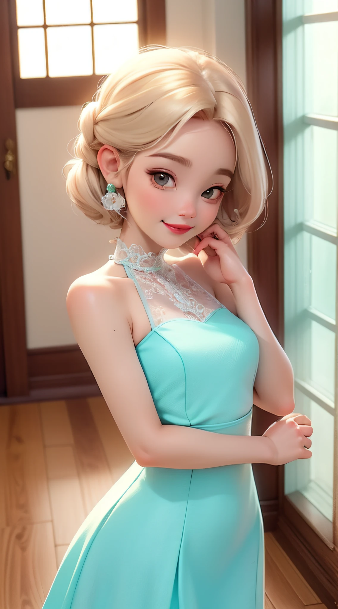 dynamic lighting, A Barbie princess wearing a lovely pink dress, bright, morning light, ((barbie interior design)), (cute:1.3), (pale skin:1.1), (soft smiling:1.1), detailed face, by ilya kuvshinov, nina masic, sharp focus, natural lighting, subsurface scattering, beautiful scene is brought to life, blending, cinematic lighting, retina, anatomically correct, textured skin, award winning