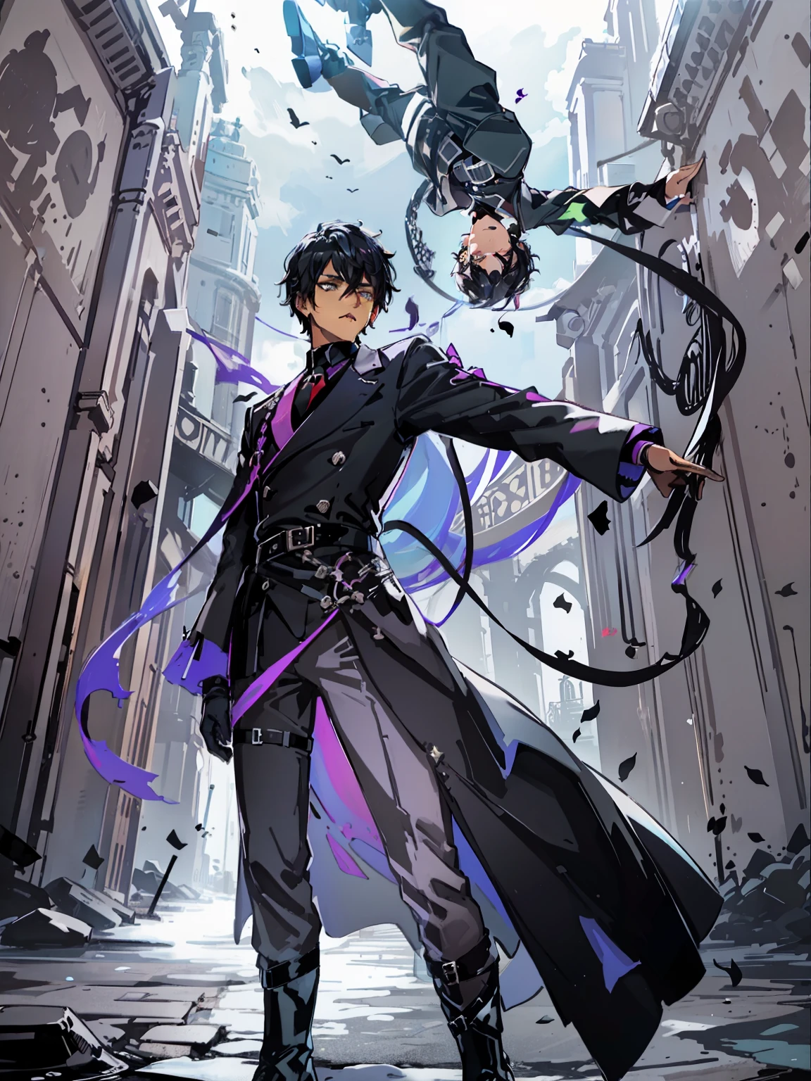 Libido boy,black color hair,Black pantsuit,Homem-Imponente