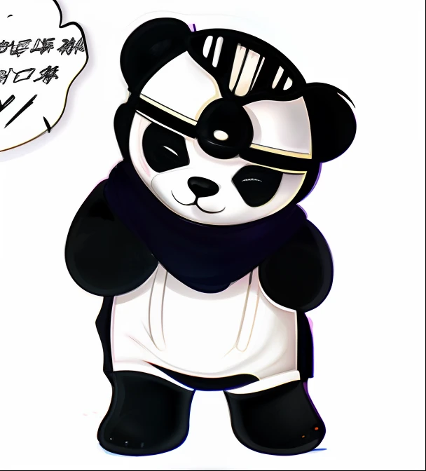 Cartoon panda wearing helmet and scarf standing next to banana, inspired by Zhu Da, anthropomorphic samurai bear, panda panda panda, Panda, a panda in space, Cute panda, inspired by Shūbun Tenshō, anthropomorphic badger, Inspired by Feng Zhu, inspired by Miao Fu, High-quality fanart