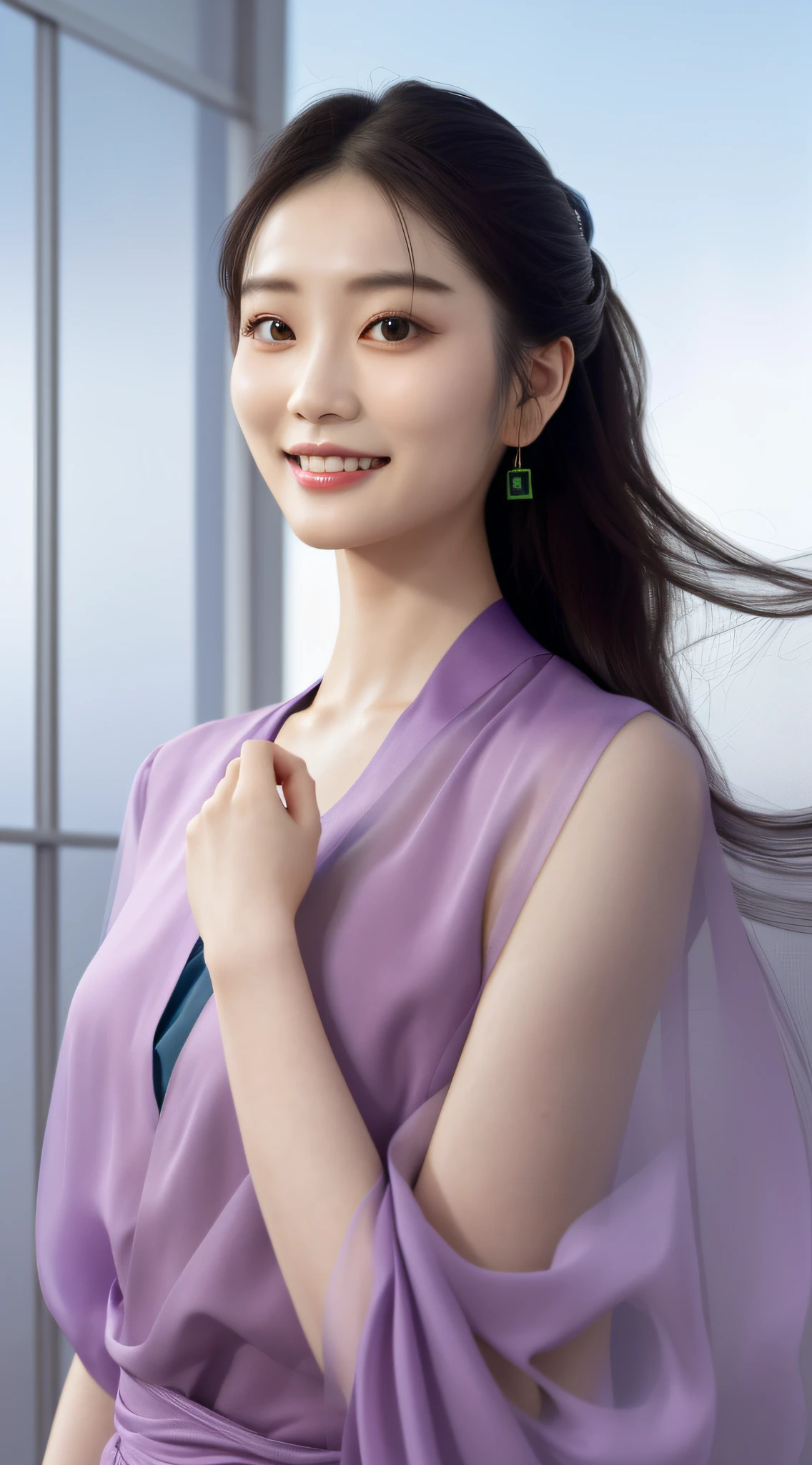 A woman in a green dress stands by the window, gorgeous chinese models, ruan jia beautiful!, Beautiful Chinese happy smiling woman, Xianxia, Li Zixin, Inspired by Huang Ji, shaxi, full-body xianxia, with acient chinese clothes, bae suzy, Zhang Jingna, inspired by Zhang Yin, xintong chen, wenfei ye