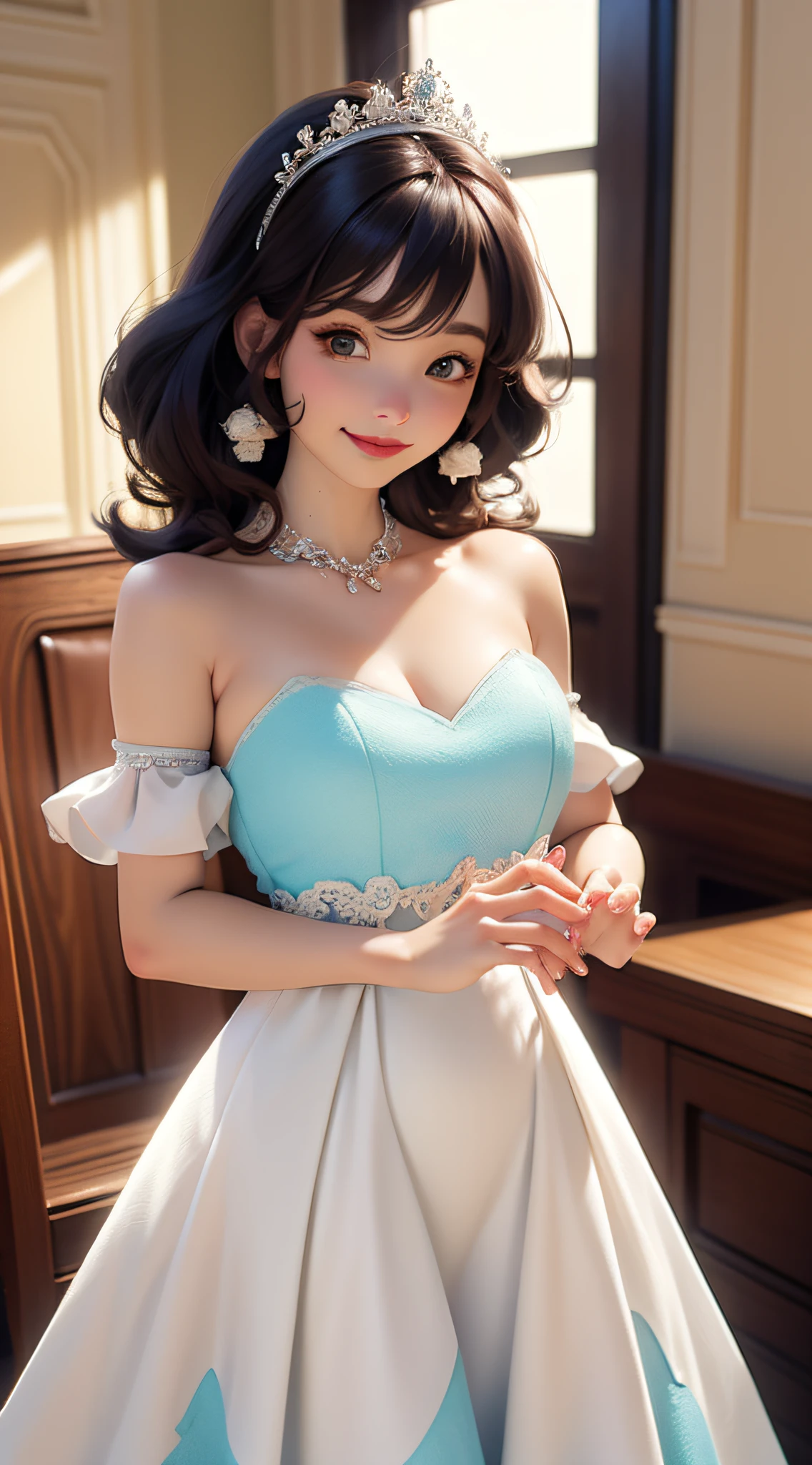 dynamic lighting, A Barbie princess wearing a lovely pink dress, bright, morning light, ((barbie interior design)), (cute:1.3), (pale skin:1.1), (soft smiling:1.1), detailed face, by ilya kuvshinov, nina masic, sharp focus, natural lighting, subsurface scattering, beautiful scene is brought to life, blending, cinematic lighting, retina, anatomically correct, textured skin, award winning
