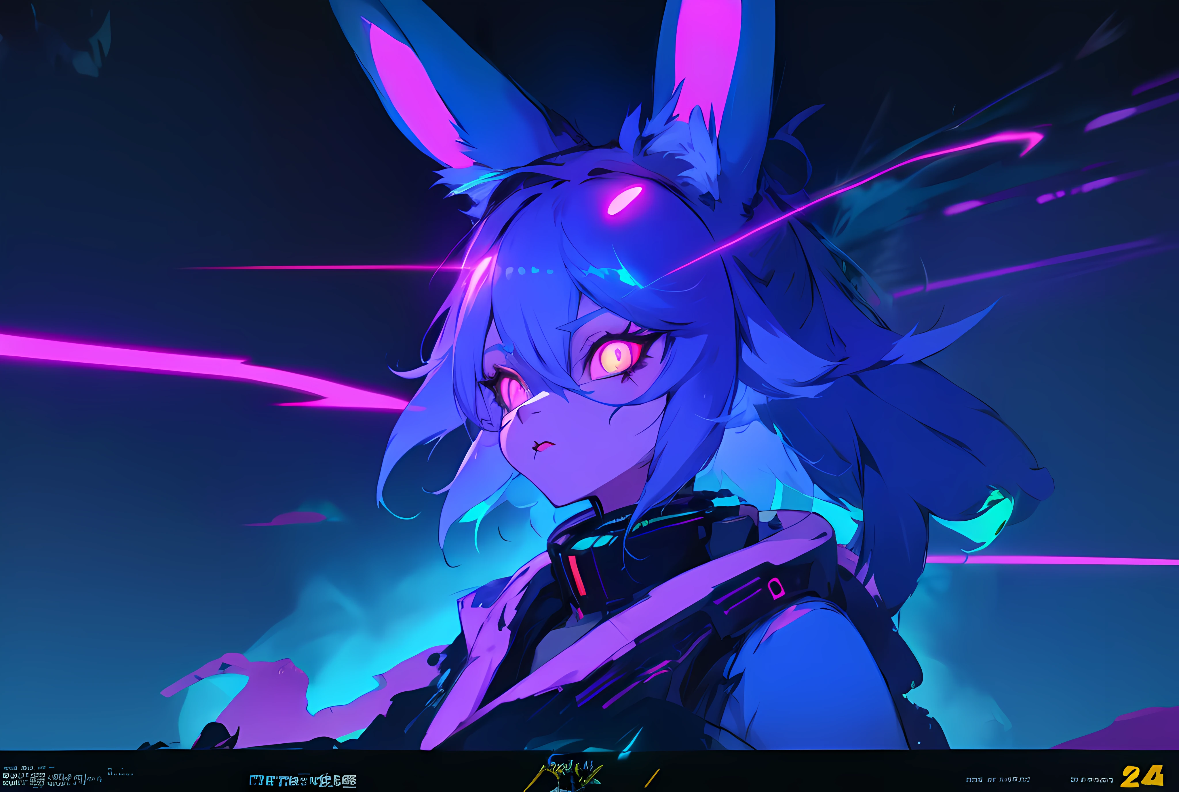 (vintage vhs), (crt screenshot), (Zen, Amy Sol style), (((blue anthro kemono furry rabbit))), underground cavern shining flashlight in old ruins, scene from a show about a blue anthro furry kemono rabbit who investigates deep space crime, (vast decrepit scenery:1.2) blame! style, nightmarish illustration, glowing eyes everywhere, intense eye contact, hybrid human / anthro, electrixbunny, rabbit anthro portrait, ((portrait)), bunnypunk, weirdcore voidpunk fursona, wearing bunny ears, cover art with light abstraction, abstract, simple vector art, contemporary Cybernetic art, color gradients, soft color palettes, layered forms, whimsical animation, style Ethereal abstract, 4K, , anime character with futuristic hair and glowing eyes in a dark room, digital cyberpunk anime art, anime style 4 k, digital cyberpunk - anime art, anime mecha aesthetic, digital cyberpunk anime!!, anime cyberpunk art, fully robotic!! catgirl, hyper concept art, cyberpunk anime girl mech, portrait anime space cadet girl, wearing cybernetic bunny ears --v6