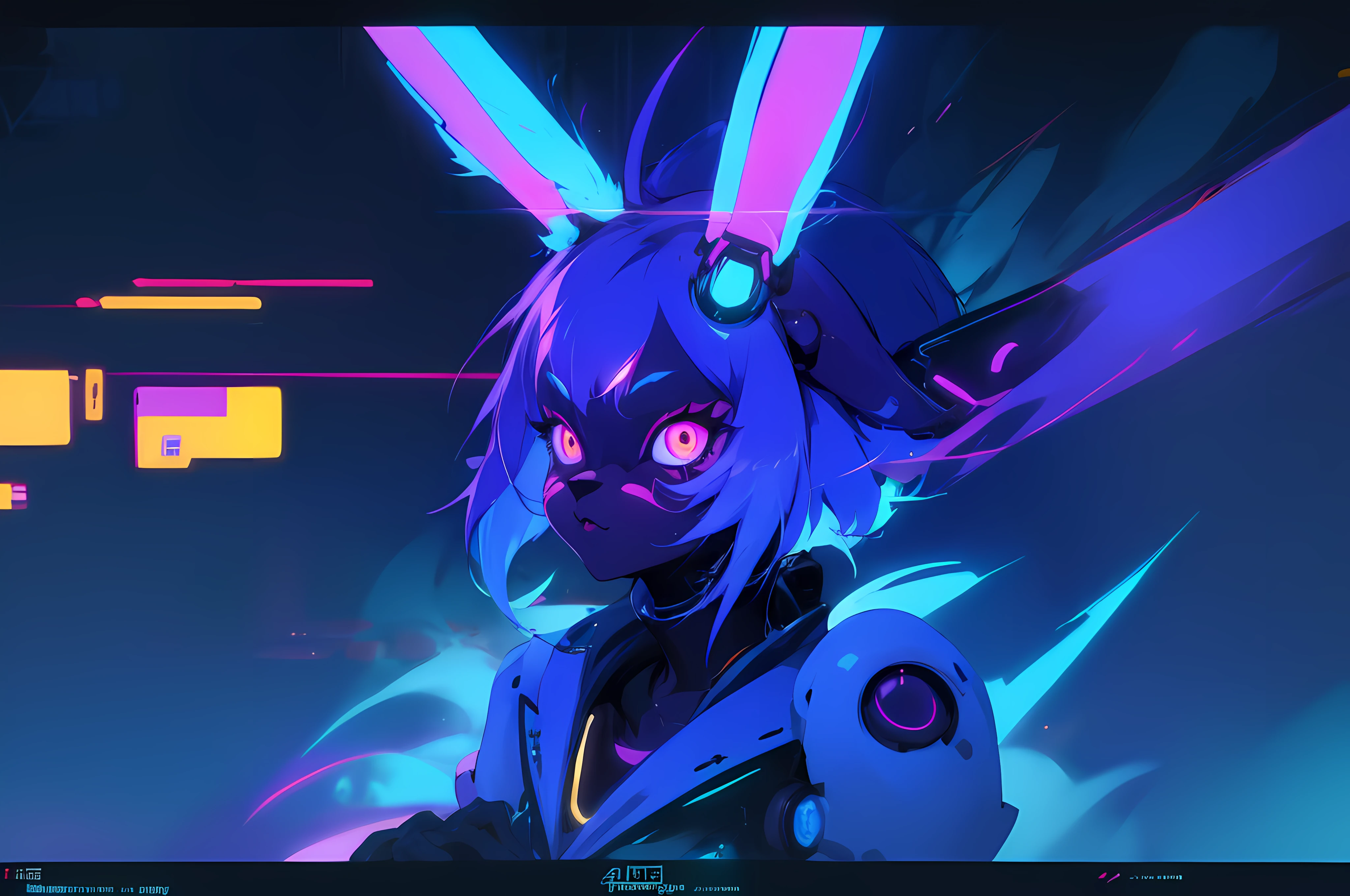 (vintage vhs), (crt screenshot), (Zen, Amy Sol style), (((blue anthro kemono furry rabbit))), underground cavern shining flashlight in old ruins, scene from a show about a blue anthro furry kemono rabbit who investigates deep space crime, (vast decrepit scenery:1.2) blame! style, nightmarish illustration, glowing eyes everywhere, intense eye contact, hybrid human / anthro, electrixbunny, rabbit anthro portrait, ((portrait)), bunnypunk, weirdcore voidpunk fursona, wearing bunny ears, cover art with light abstraction, abstract, simple vector art, contemporary Cybernetic art, color gradients, soft color palettes, layered forms, whimsical animation, style Ethereal abstract, 4K, , anime character with futuristic hair and glowing eyes in a dark room, digital cyberpunk anime art, anime style 4 k, digital cyberpunk - anime art, anime mecha aesthetic, digital cyberpunk anime!!, anime cyberpunk art, fully robotic!! catgirl, hyper concept art, cyberpunk anime girl mech, portrait anime space cadet girl, wearing cybernetic bunny ears --v6