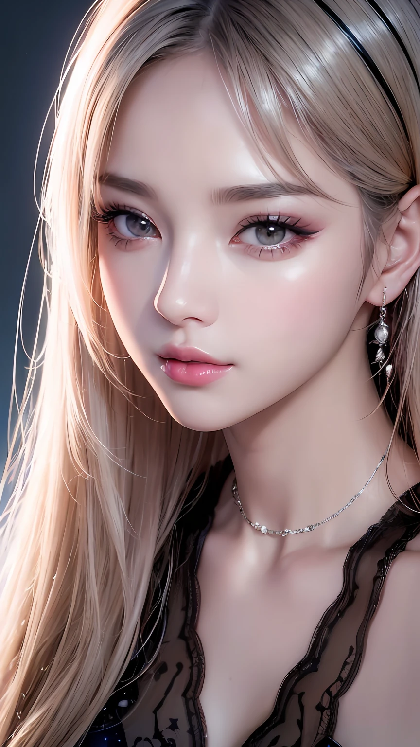 (8k, RAW photo, photorealistic: 1.25), (lip gloss, eyelashes, shiny face, shiny skin, best quality, ultra-high resolution, depth of field, chromatic aberration, caustics, wide range of lighting, Natural shading, Kpop idol) looking at the viewer with a calm and goddess-like happiness,
