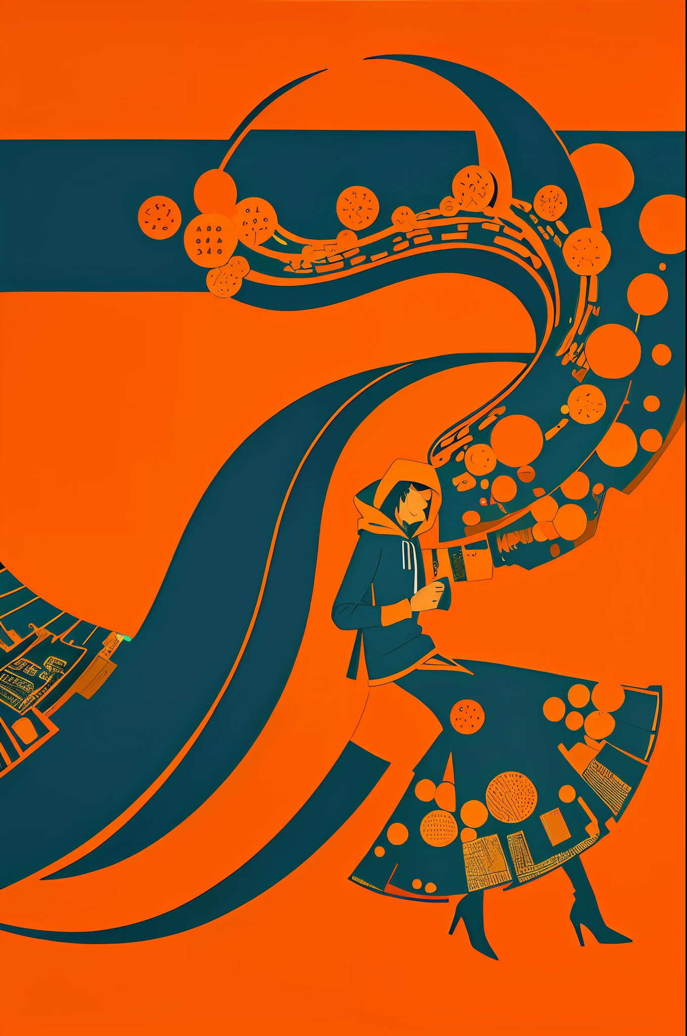 1girl in, Vector art, flat-colors, pop-art, city scenery, Hoodie, sneakers, bob cuts, Full body, lofi color, (Hiperov), (masutepiece,Best Quality:1.5)