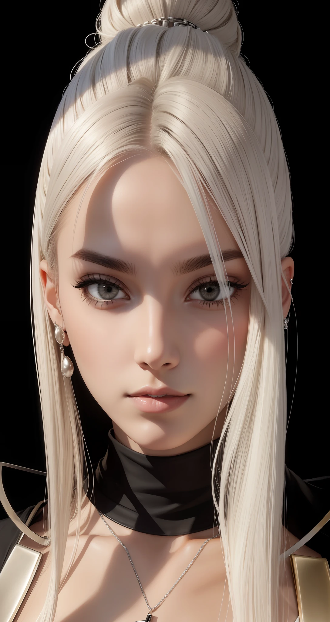 Neutral face, Black Top, silver earrings and necklace