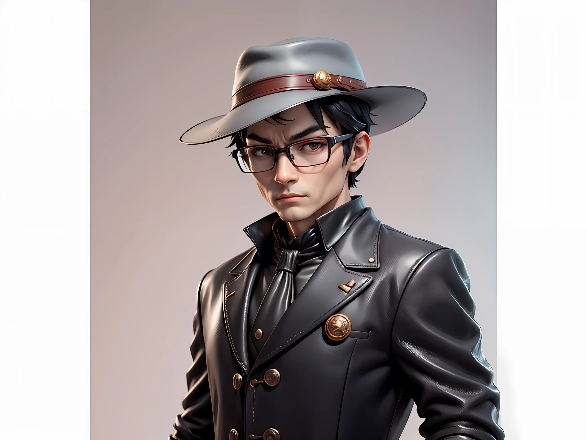 Young man with oriental face in leather hat, dragon, formal suit, short black hair, silver glasses, digital painting, 3D character design by Mark Clairedon and Pixar and Hayao Miyazaki and Akira Toriyama, the illustration is a high-definition illustration in 4K resolution with very detailed facial features and cartoon-style visuals.