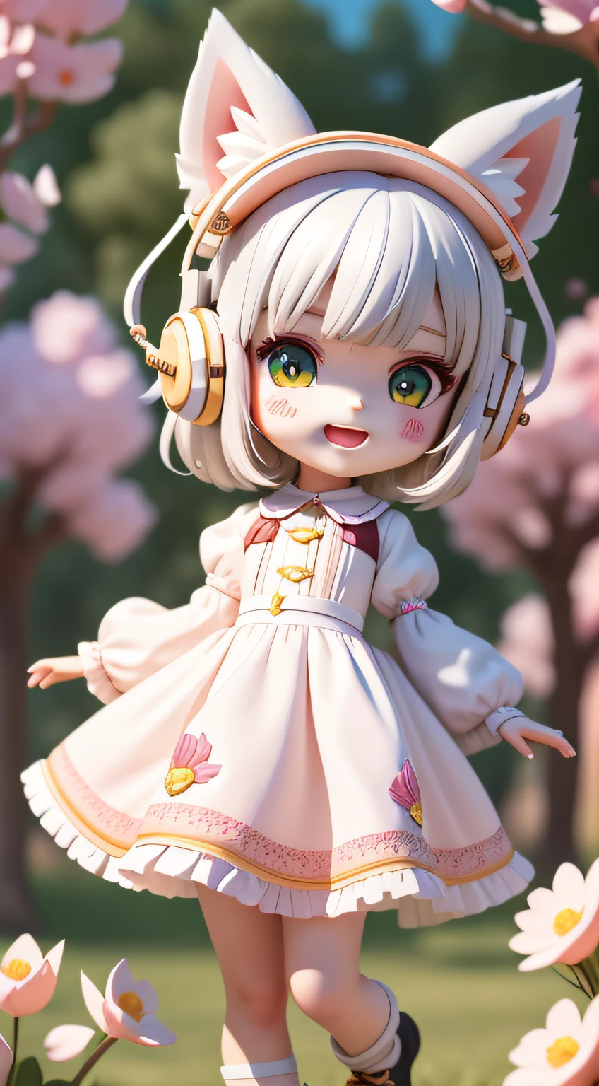 (masterpiece),(best quality),(ultra-detailed), (full body:1.2),
1girl,chibi,cute, smile, open mouth,
flower, outdoors, playing guitar, blush, tree, :3, shirt, short hair, cherry blossoms, green headwear, blurry, brown hair, blush stickers, long sleeves, bangs, headphones, black hair, pink,Wallpaper, phone wallpaper, Daily wallpaper, Q version, Anime hand-drawn, anime characters, Three heads, white hair, maid headdress, wide eyes, fox ears, bright pupils, anime, blind box toy style, perspective, Eye-Level Shot, UHD, retina, masterpiece, ccurate, textured skin, super detail, best quality, highres, HD, 4K, 8k
(beautiful detailed face), (beautiful detailed eyes),